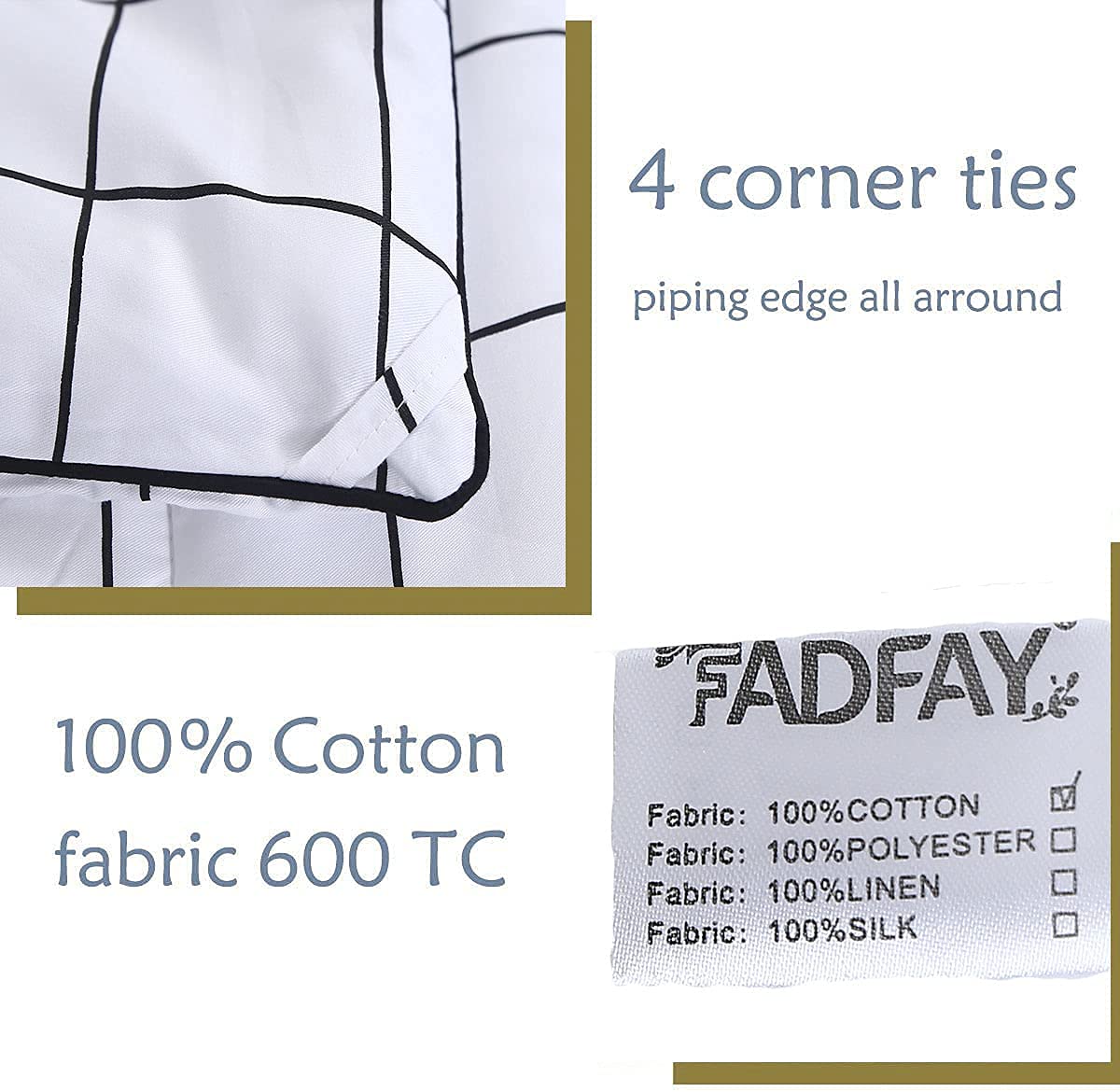 FADFAY White Plaid Comforter Set - 100% Cotton Buffalo Check Summer Quilt with Deep Pocket Sheets (6 Piece Queen Size) | Cozy Bedroom Decor for Guest Rooms & Farmhouse Style Homes