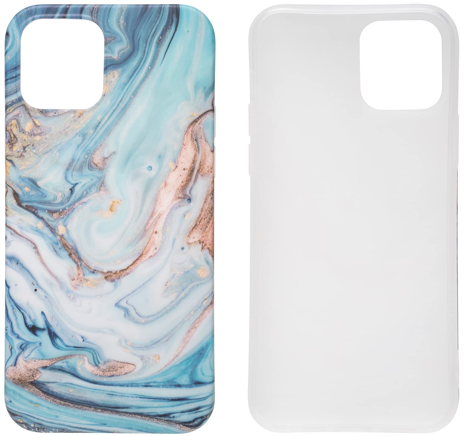 Stephanie Imports Blue Silicone Epoxy Resin Protective Case for iPhone 12 & iPhone 12 Pro with Tempered Glass Screen Protector - Shockproof, Anti-Scratch Phone Cover for Daily Use, Work & Travel