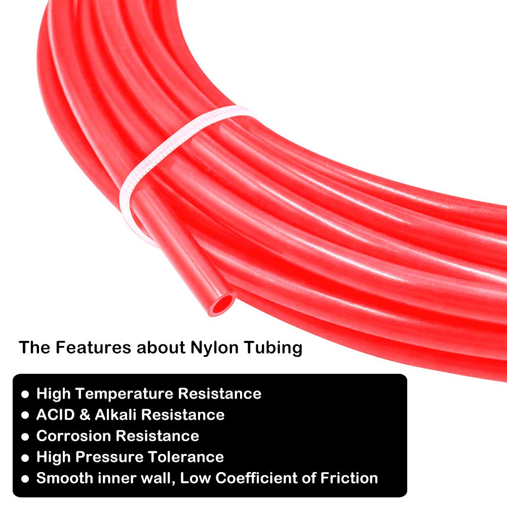 **Beduan 4mm OD Nylon Air Hose - High-Pressure Pneumatic Tubing for Fluid Transfer & Air Brake Systems (32.8ft, Red) - Ideal for Automotive, Industrial & DIY Applications**