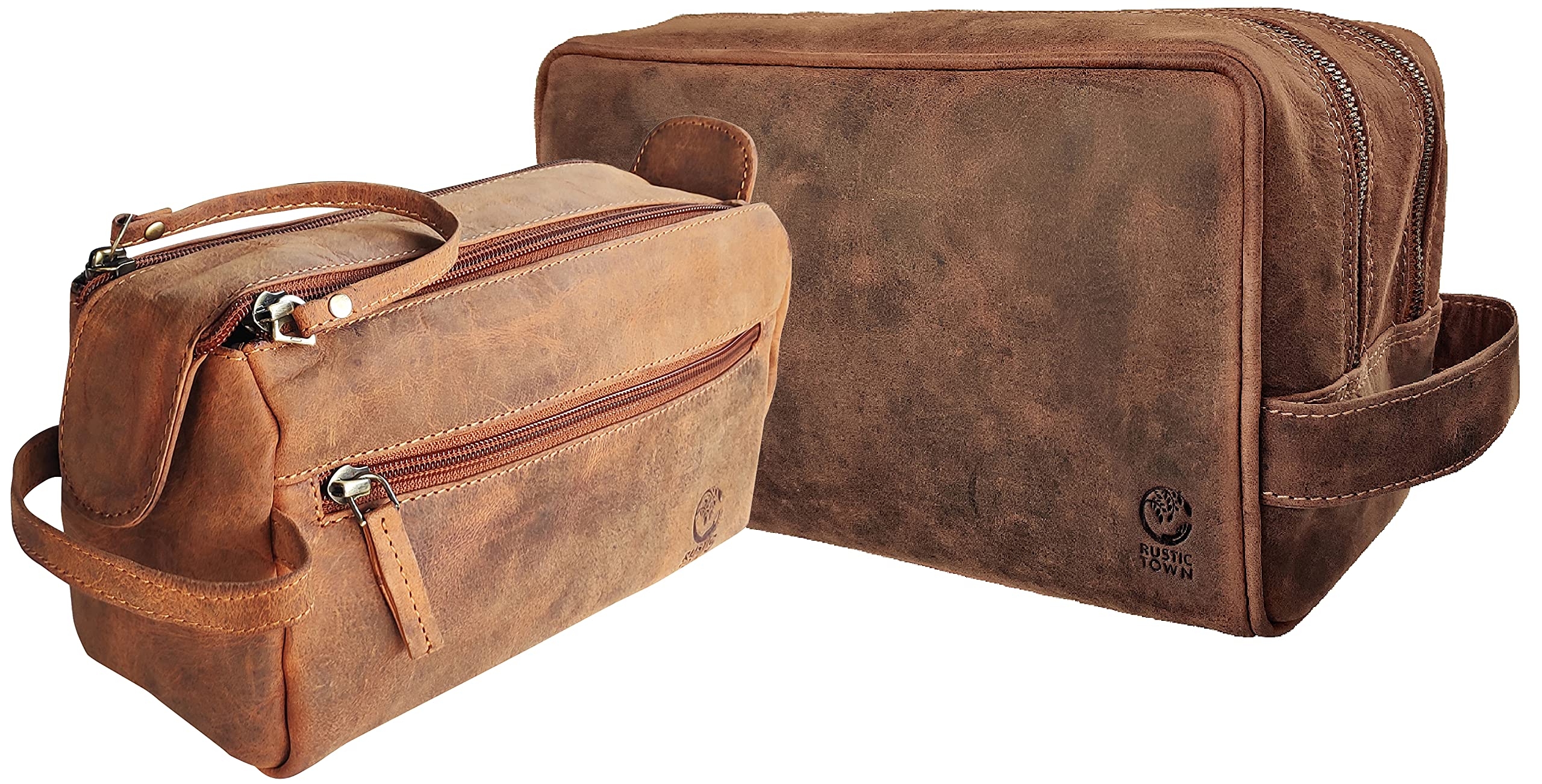 Premium Leather Toiletry Bag Set for Men & Women - Durable Travel Organizer with Rustic Design - Perfect Gift for Business Trips, Vacations & Gym Essentials Storage