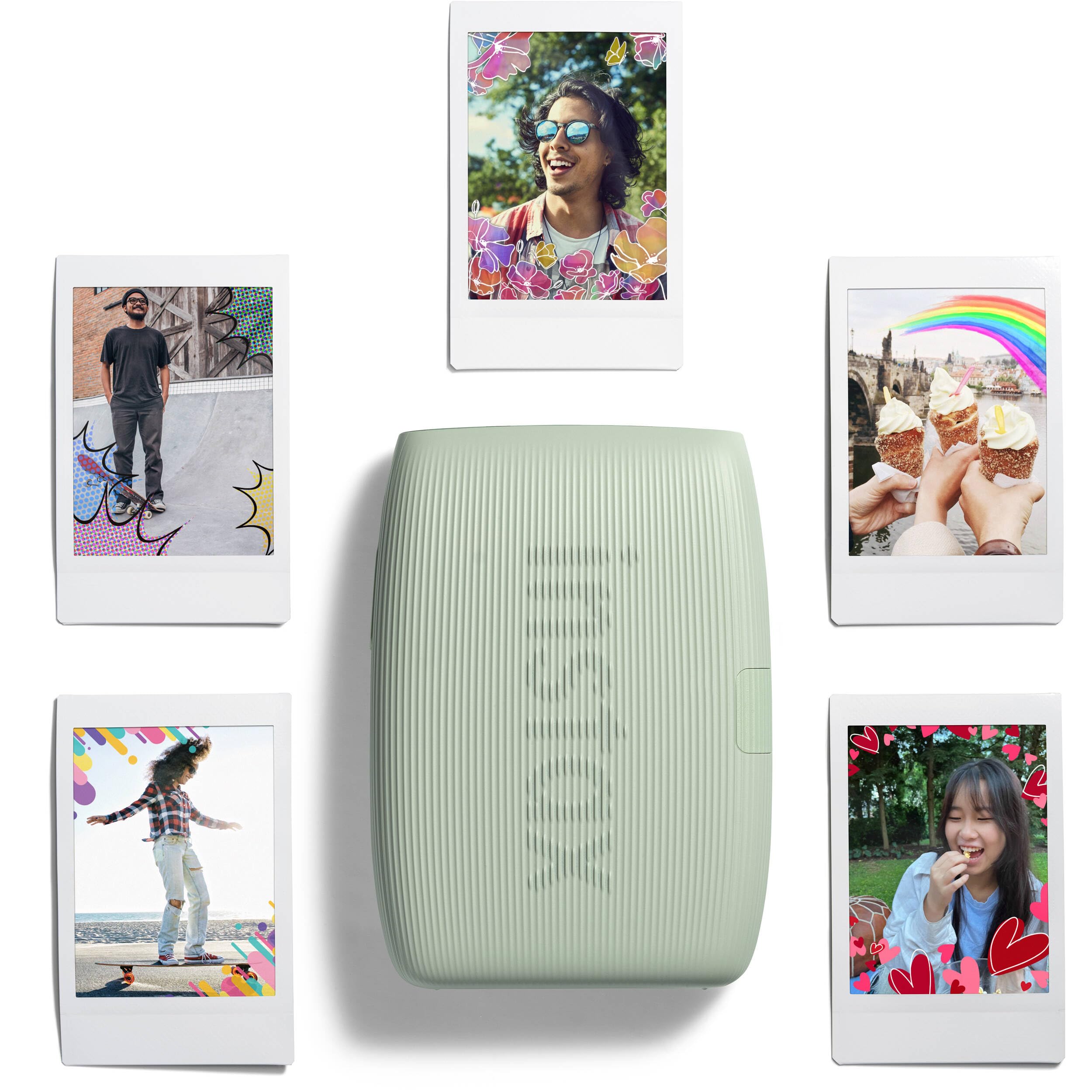 Fujifilm Instax Mini Link 3 Smartphone Printer Bundle - Clay White + 20-Sheet Film Value Pack, Photo Album, 5 Plastic Desk Frames & Sticker Frames (Sage Green) | Instant Photo Printing for Parties, Travel Memories & Home Decor
