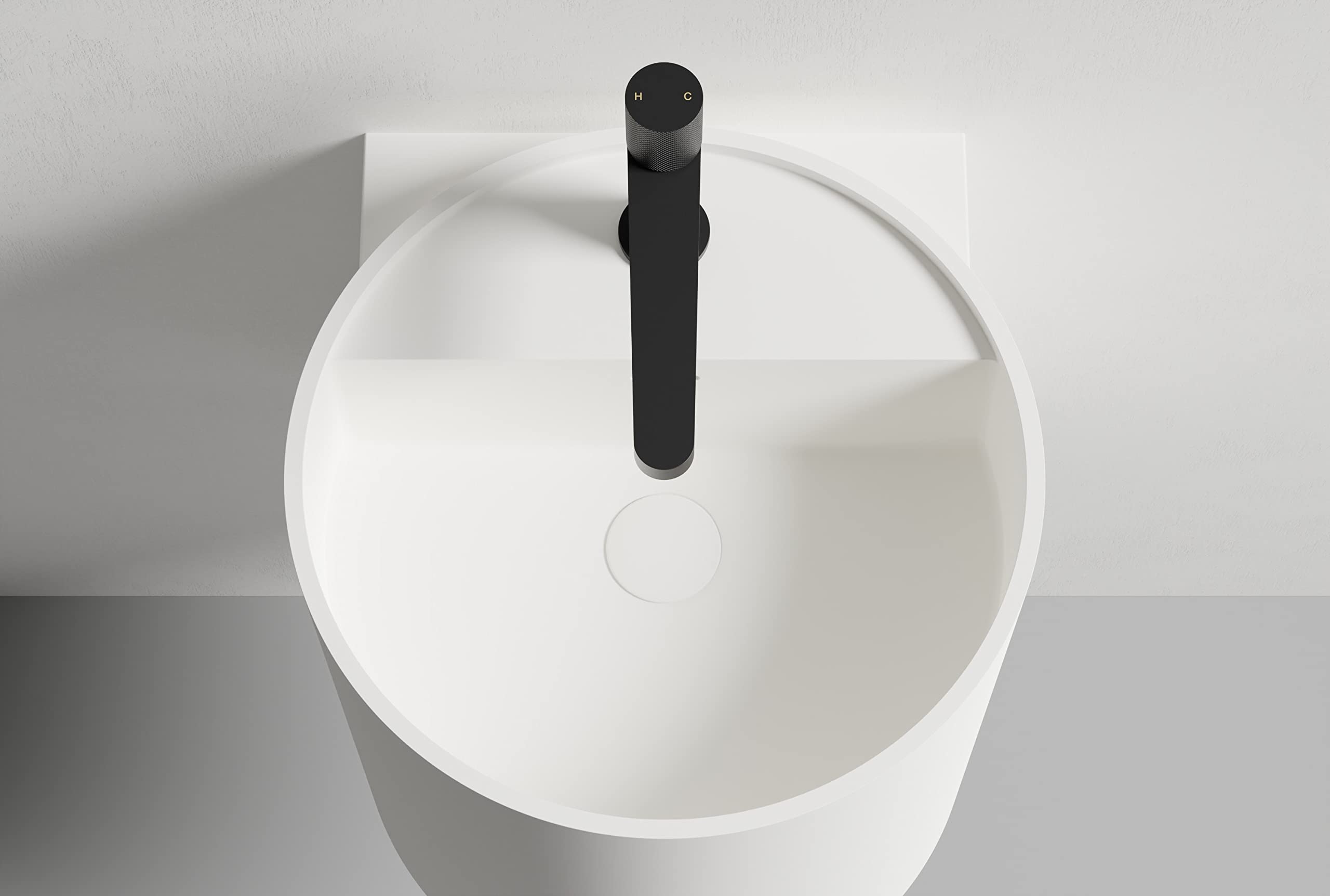 NT2440 Solid Stone Wall-Mounted Sink - 40 x 42 x 45 cm - Matte White, Pop-Up Drain - Modern Bathroom Vanity for Small Spaces & Contemporary Homes