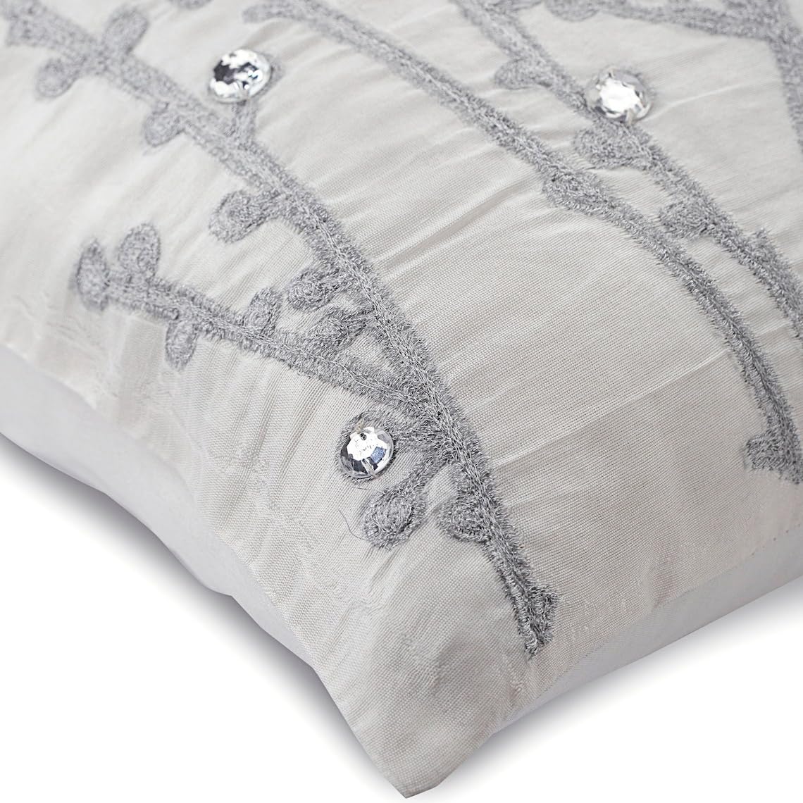 HomeCentric 18x18 Inch White Floral Throw Pillow Covers - Elegant Willow Design with Crystal Accents for Sofa, Bed & Home Decor (45x45 cm) | Perfect for Easter, Living Room & Bedroom Decoration