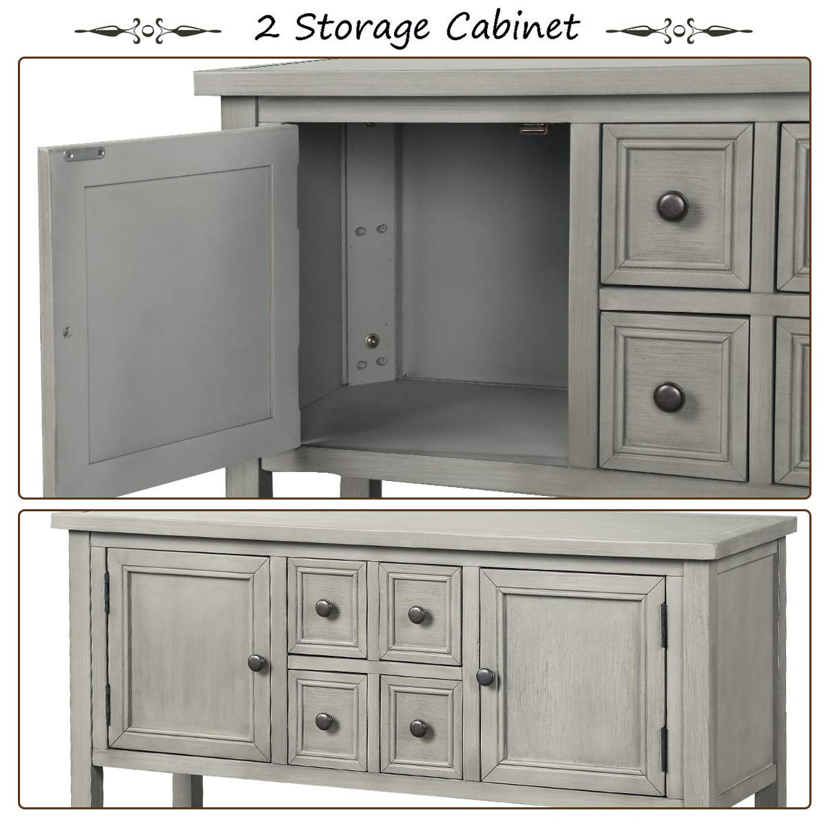 Merax Antique Gray Console Table with Storage Shelf - 15D x 46W x 34H - Entryway Table, Hallway Sofa Table, Living Room Sideboard & Kitchen Buffet for Home Decor