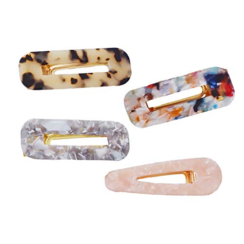 Resin Hair Clips for Women - 4 Pack Tortoise Leopard Print Barrettes | Fashion Hair Accessories for Everyday, Work & Special Occasions