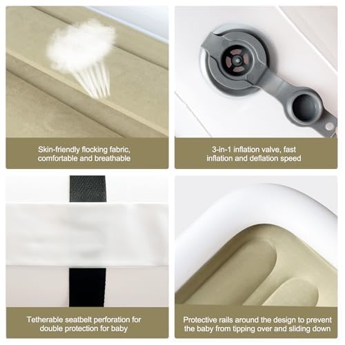 Toddler Travel Bed - Airplane Seat Extender & Toddler Bed Belt for Safe Airplane, Train & Car Rides | Portable Kids Travel Accessory | Perfect for Family Trips & Long Journeys (Beige)