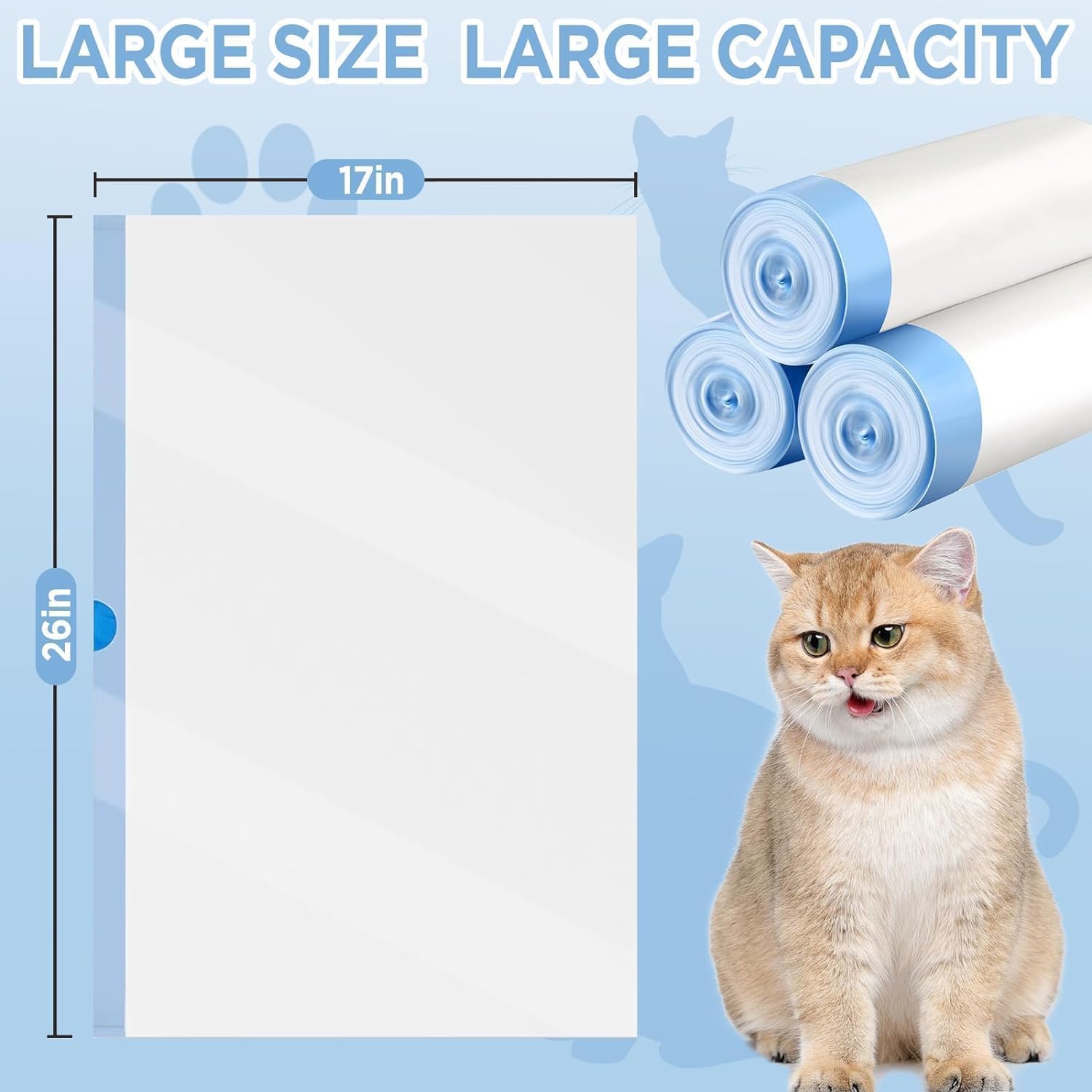 60 Count Heavy Duty Cat Litter Box Liners - Self Cleaning Litter Box Liners for Odor Control - Perfect for Large Litter Boxes & Multi-Cat Households
