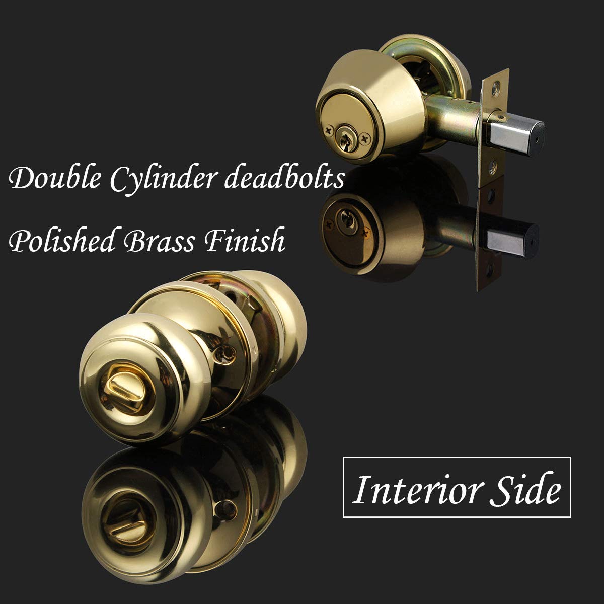 (6 Pack) Keyed Alike Entry Door Knobs with Double Cylinder Deadbolt Lock Combo Set - Polished Brass Finish for Front Door, Entrance & Home Security - Perfect for Apartments, Offices & Rental Properties