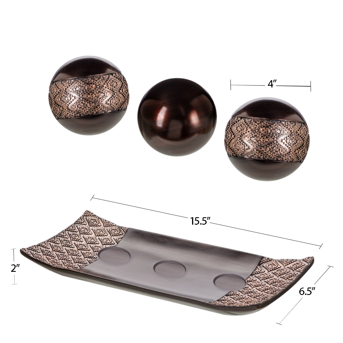 Dublin Brown Home Decor Tray with 3 Orbs & Tealight Candle Holders - Elegant Table Centerpiece for Living Room, Dining Table, Coffee Table, Fireplace Mantel & Entryway Decor | Perfect for Holiday Gatherings, Romantic Dinners & Cozy Home Ambiance