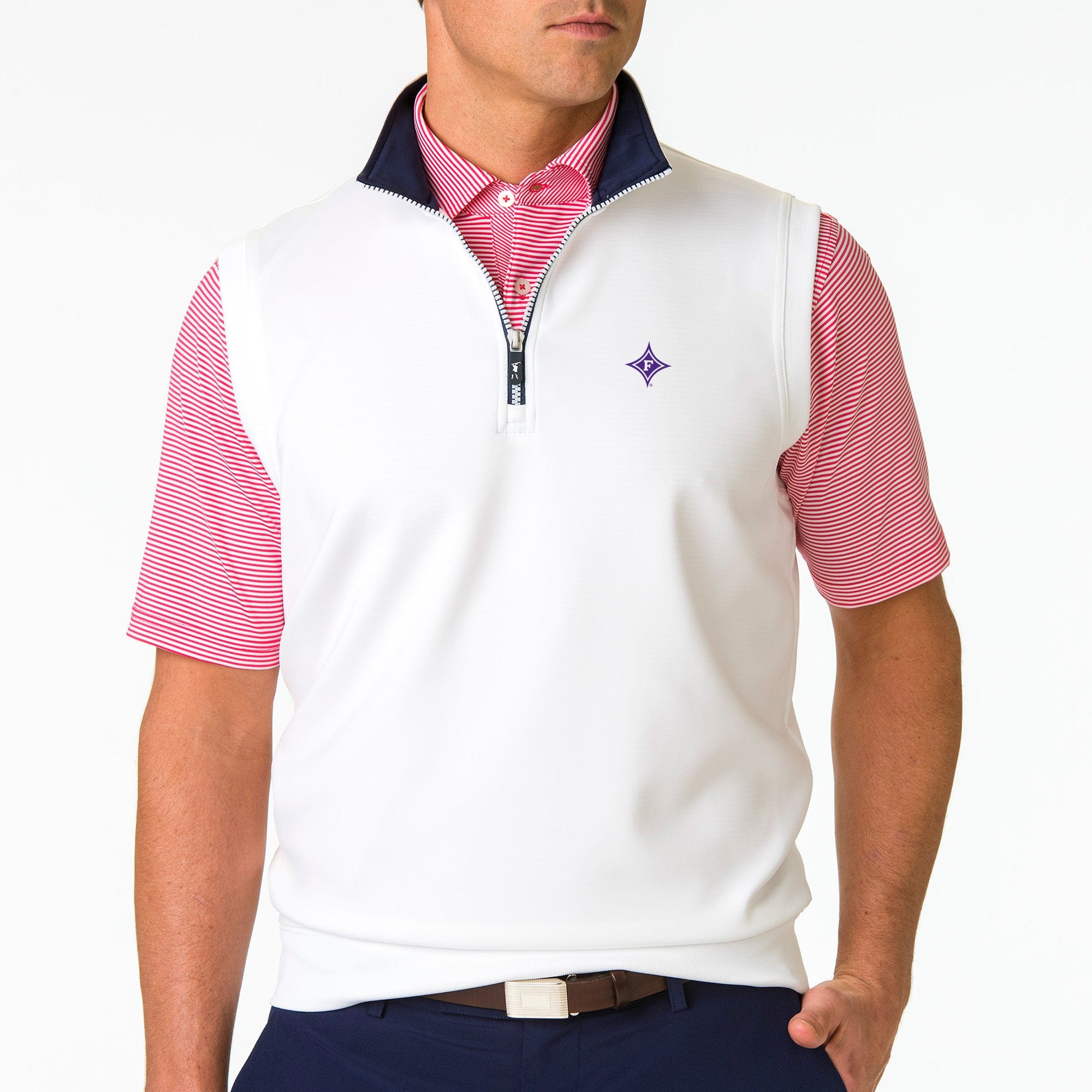 Furman University Caves Solid Quarter Zip Vest - Men's Collegiate Fleece Pullover for Casual Wear & Outdoor Activities