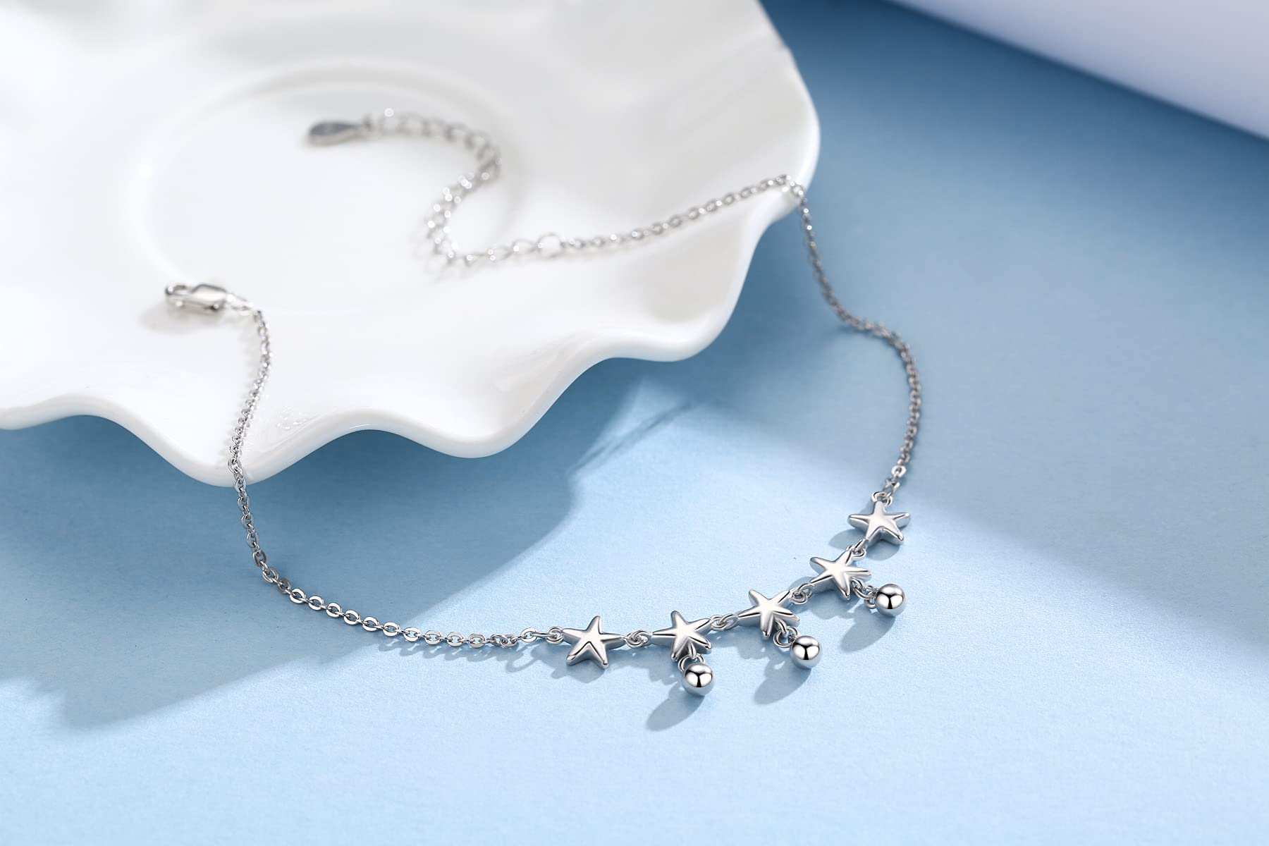 925 Sterling Silver Ankle Bracelet for Women - Elegant Layered Anklets with Star, Cross, Infinity & Butterfly Charms | Perfect for Beach, Summer Outfits & Boho Fashion Accessories