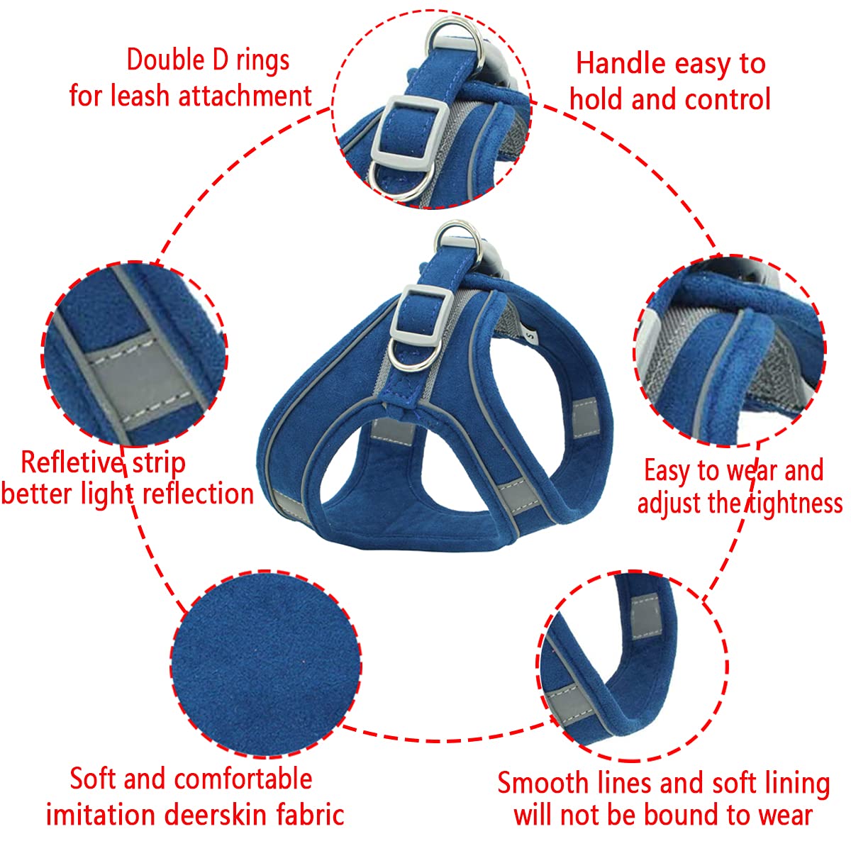 Adjustable Reflective Dog Harness and Leash Set - Comfortable Pet Vest with Handle for Small & Medium Dogs & Cats - Perfect for Walking, Hiking & Outdoor Adventures (Blue, Size M)