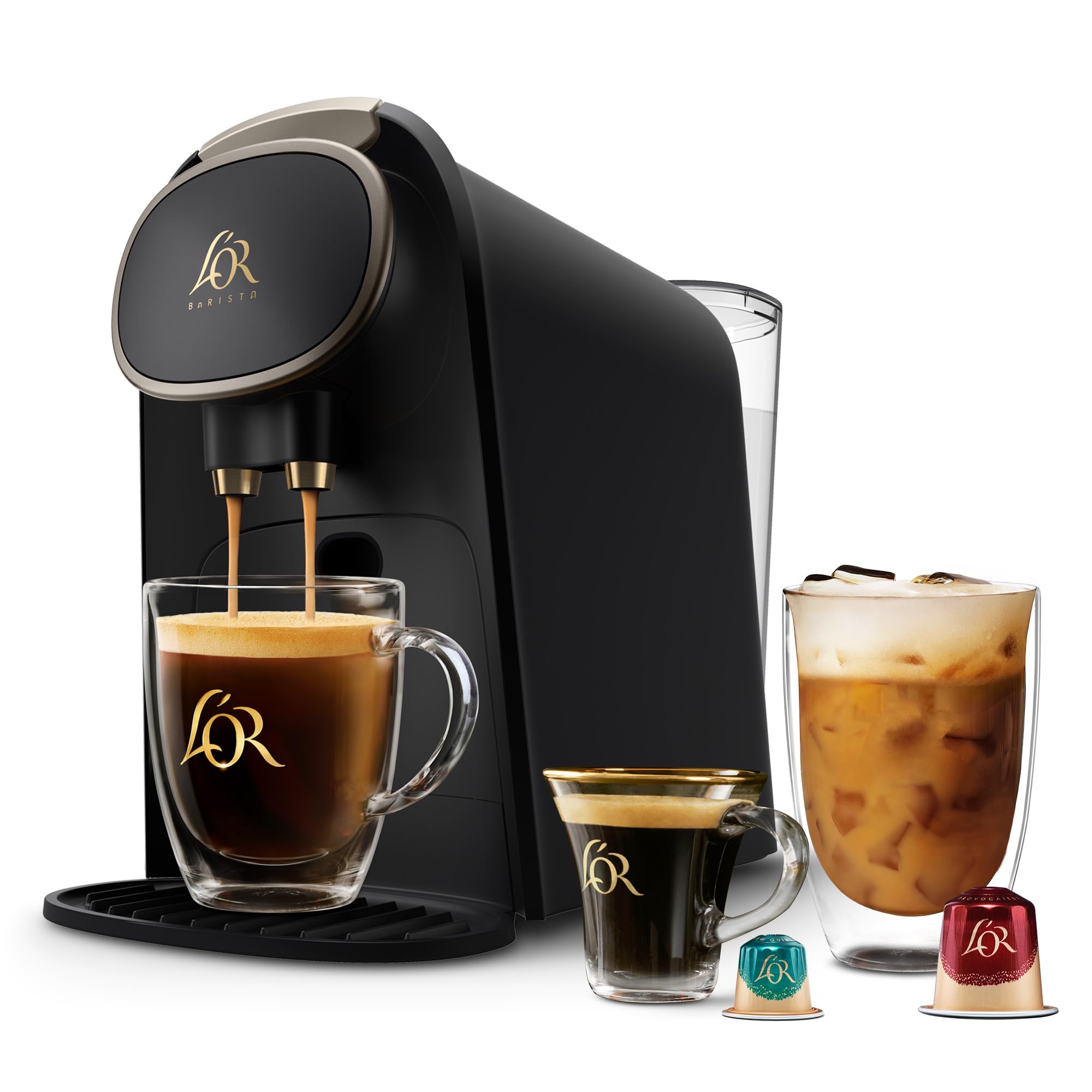 Philips L'OR Barista System Coffee & Espresso Machine Combo - Premium Champagne Metallic Accents, Matte Black - Perfect for Home Baristas & Coffee Lovers