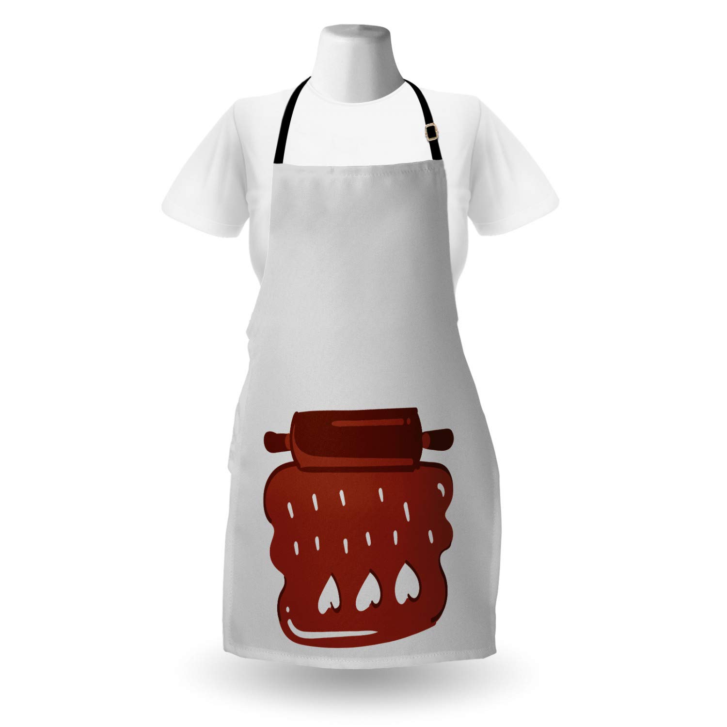 Ambesonne Personalized Chef Apron - Cartoon Baking & Cooking Design with Colorful Rolling Pin & Heart Motif - Adjustable Unisex Kitchen Bib for Adults (Burgundy Dust) - Perfect for Home Cooking, Baking Parties & Culinary Gifts
