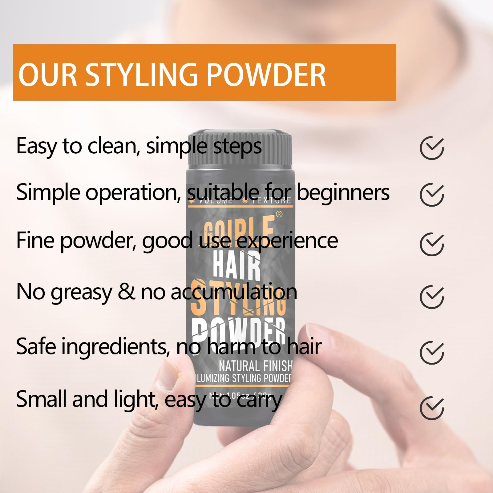 Natural Volumizing & Texturizing Hair Powder for Men - 1.05oz Lightweight Styling Powder with Flexible Hold, No Oil, Grease or Residue - Perfect for Everyday Styling, Messy Looks and Adding Volume to Thin Hair