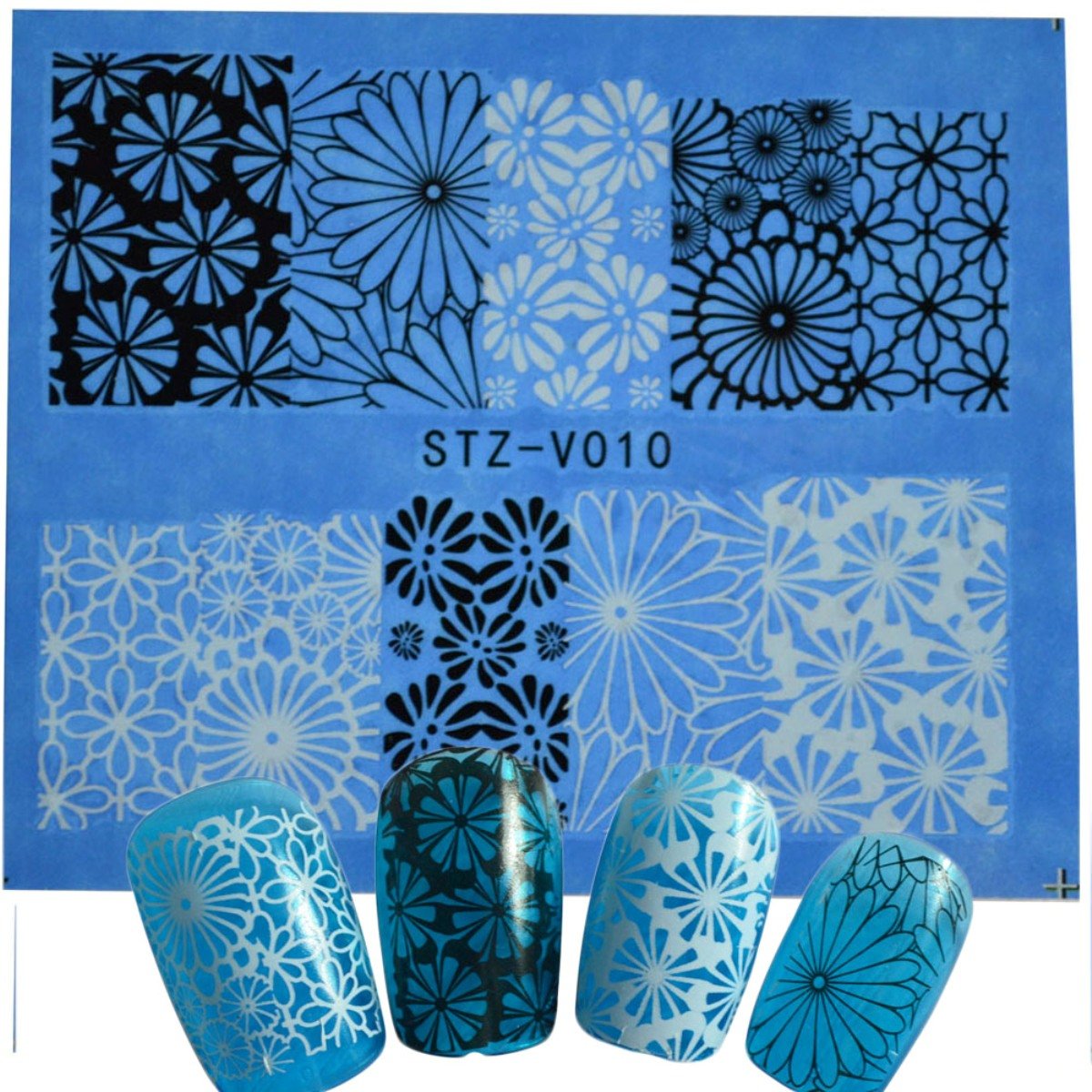 SENECIO Black and White Floral Nail Art Decals - Full Wrap Water Transfer Stickers for Manicure - Perfect for DIY Nail Designs, Parties, and Special Occasions
