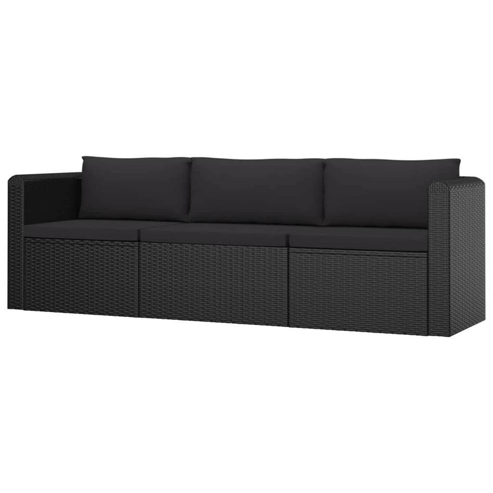 ALIDAM 3-Piece Patio Sofa Set with Cushions - Black Poly Rattan Outdoor Furniture for Garden, Patio & Backyard Relaxation
