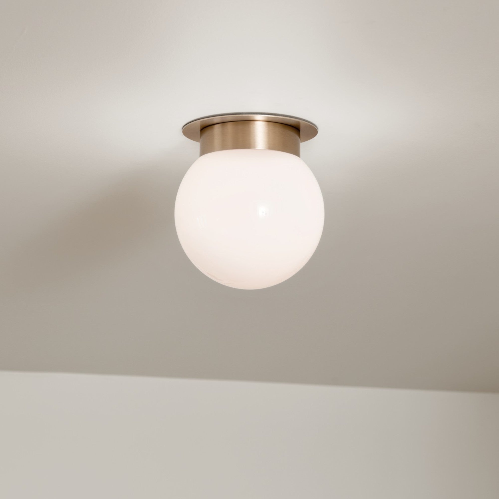 Albers 9 1 Light Globe Flush Mount Ceiling Light Fixture with Opal Glass Shade, Champagne Bronze Finish - Perfect for Bedroom, Hallway, and Entryway Lighting