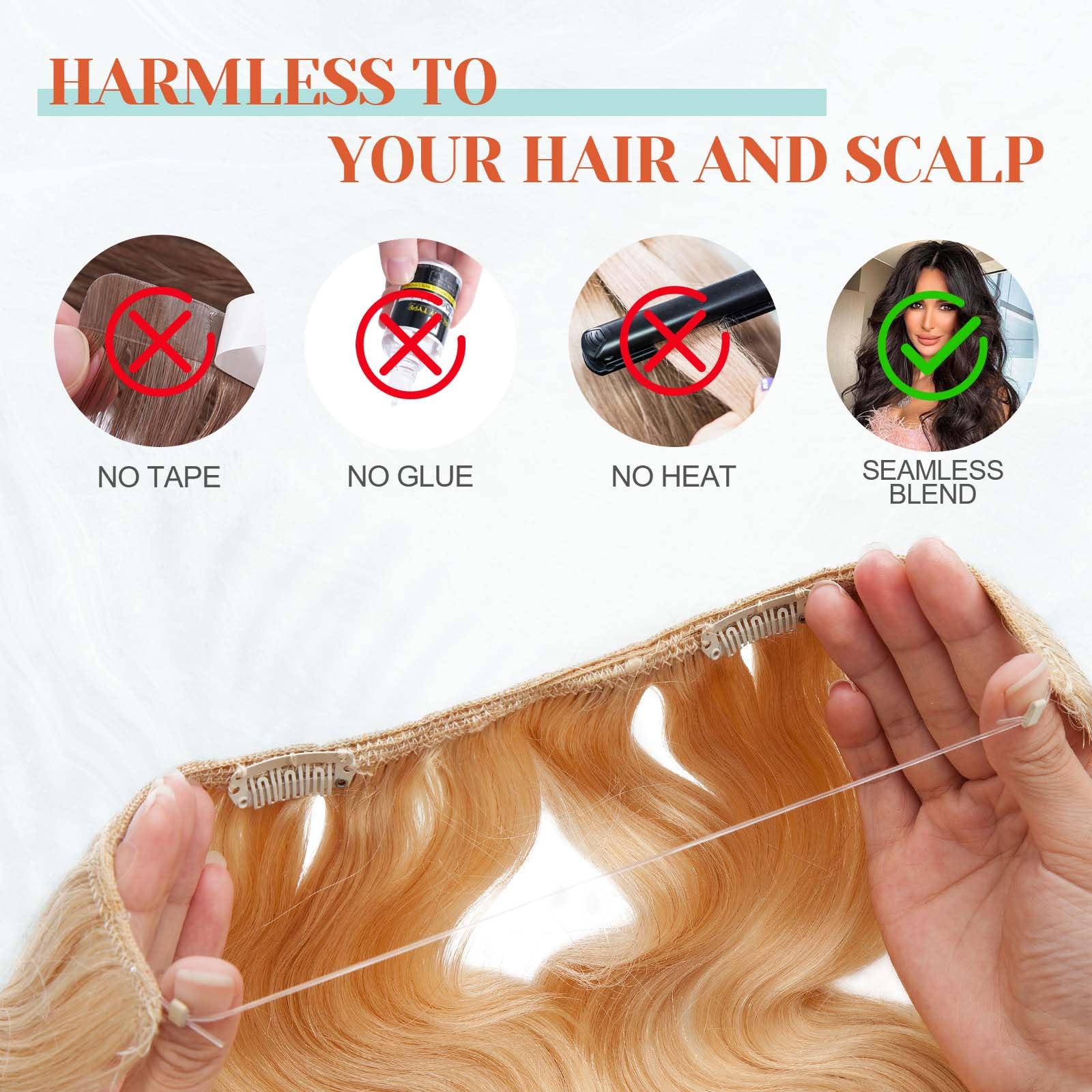 Benehair Blonde Invisible Wire Hair Extensions - 22