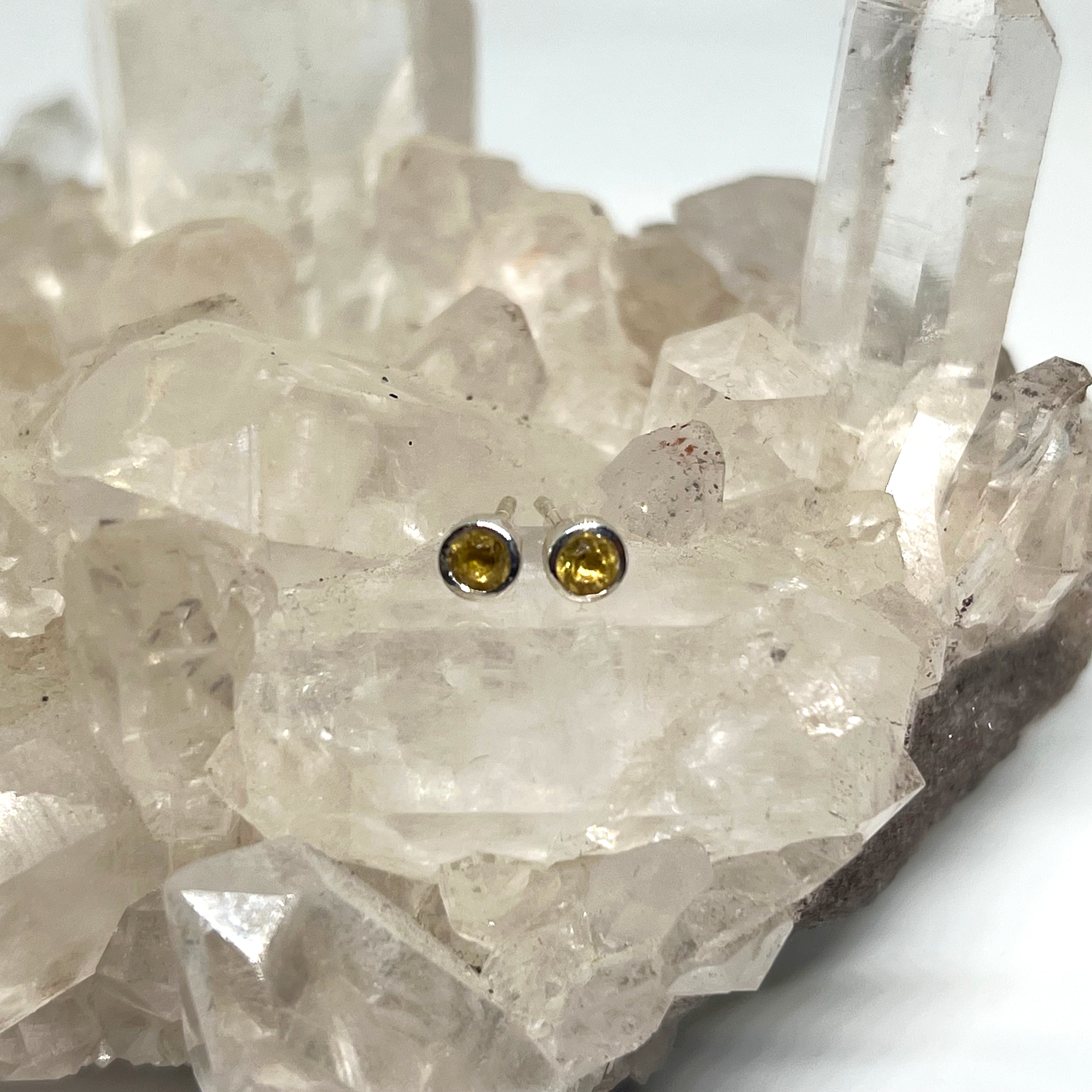 3mm Round Faceted Gemstone Bezel Set Stud Earrings - PSE004 | Elegant Everyday Jewelry for Women, Perfect for Work, Parties & Special Occasions