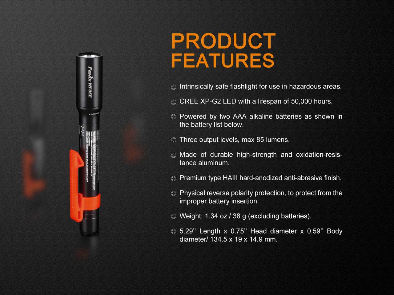 Fenix WF05E Intrinsically Safe Flashlight - Explosion Proof LED Work Light for Hazardous Areas | Perfect for Oil Rig, Mining, Chemical Plant & Emergency Use
