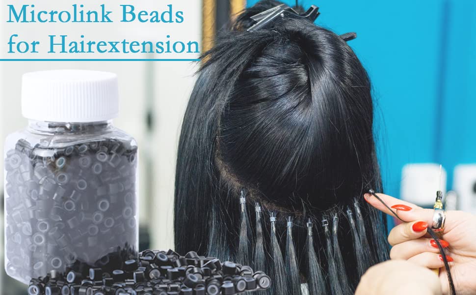 VIEWS Micro Rings for Hair Extensions - 500pcs Black Aluminum Hair Extension Beads with Silicone Loops (5.0x3.0x3.0mm) - Secure & Invisible Hair Extension Connectors for Natural Look, DIY Styling & Salon Use