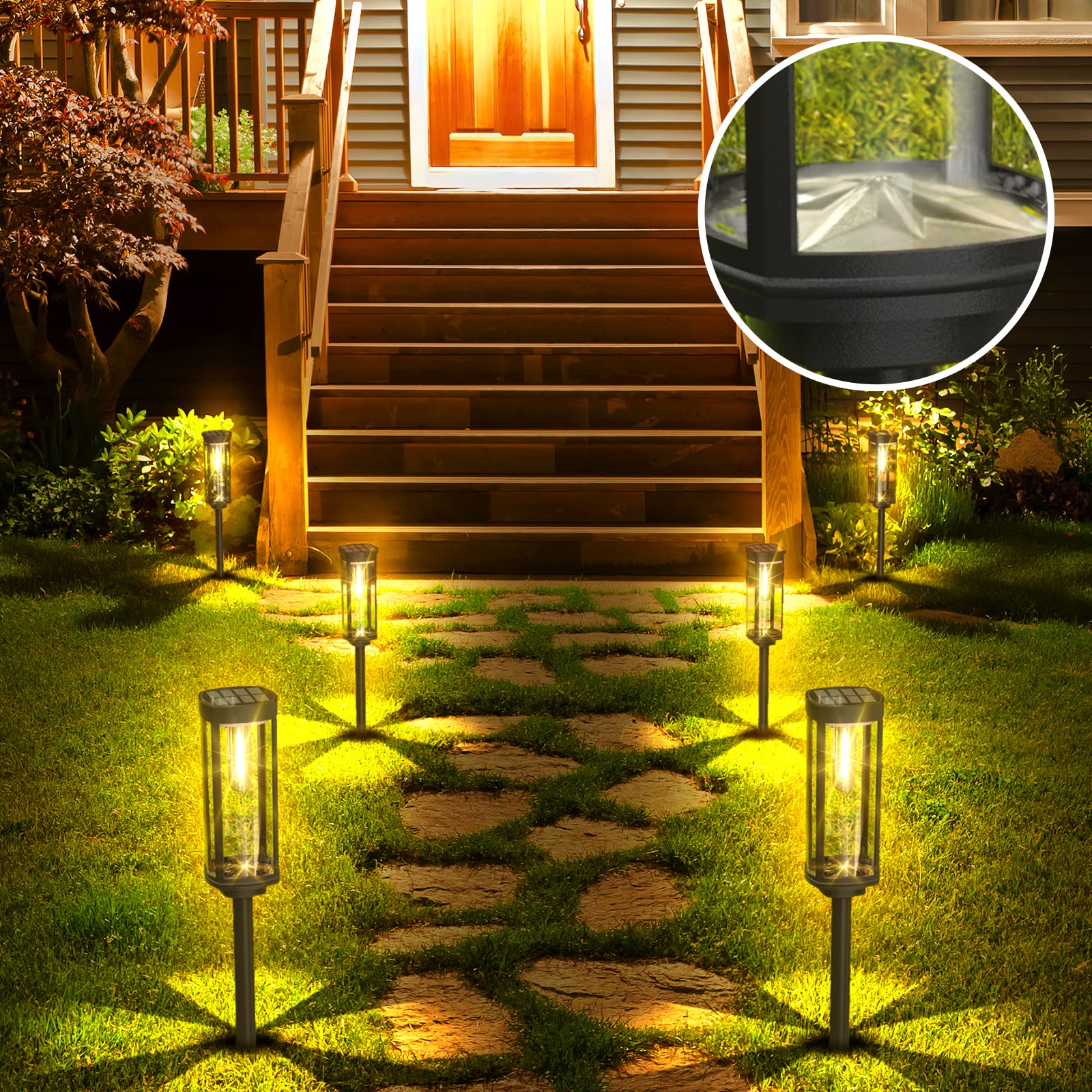 Solar Pathway Lights Outdoor 6 Pack - Waterproof Solar Walkway Lights for Driveway, Lawn, Patio & Yard | Bright LED Landscape Lighting for Garden, Sidewalk & Outdoor Decor | Energy-Efficient Solar Powered Lights for Nighttime Safety & Ambiance