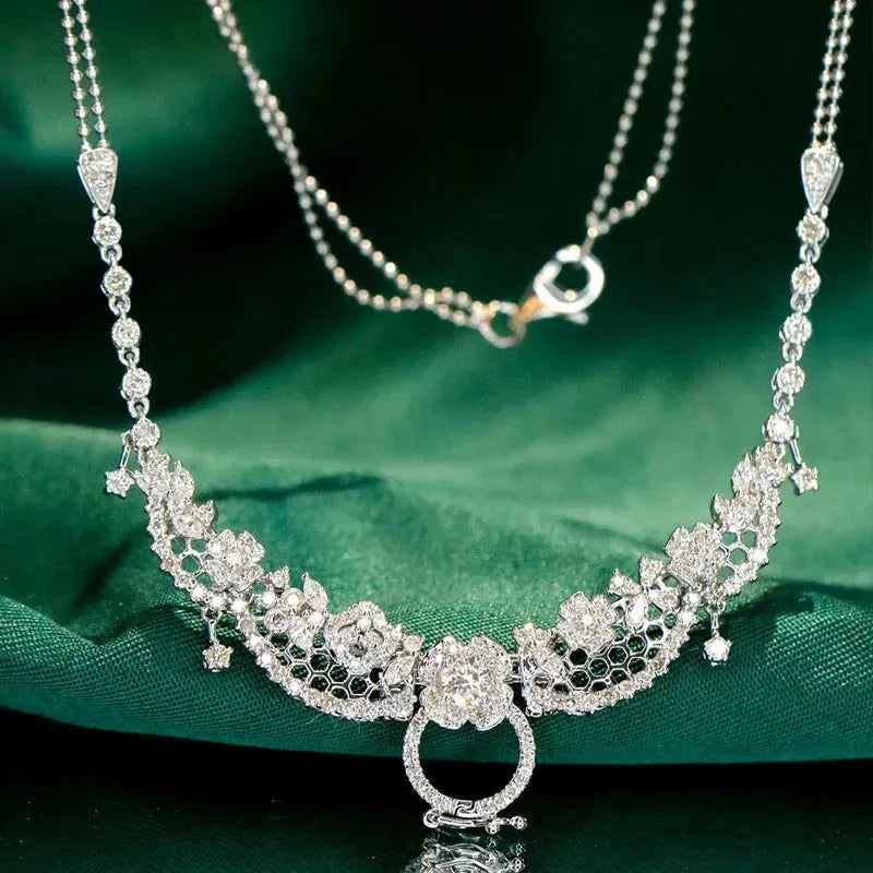 18K White Gold Diamond Flower Necklace for Women - 1.7ct Genuine Diamonds Luxury Pendant Gift for Anniversary, Birthday & Special Occasions | Elegant Party Jewelry & Senior Gift Idea