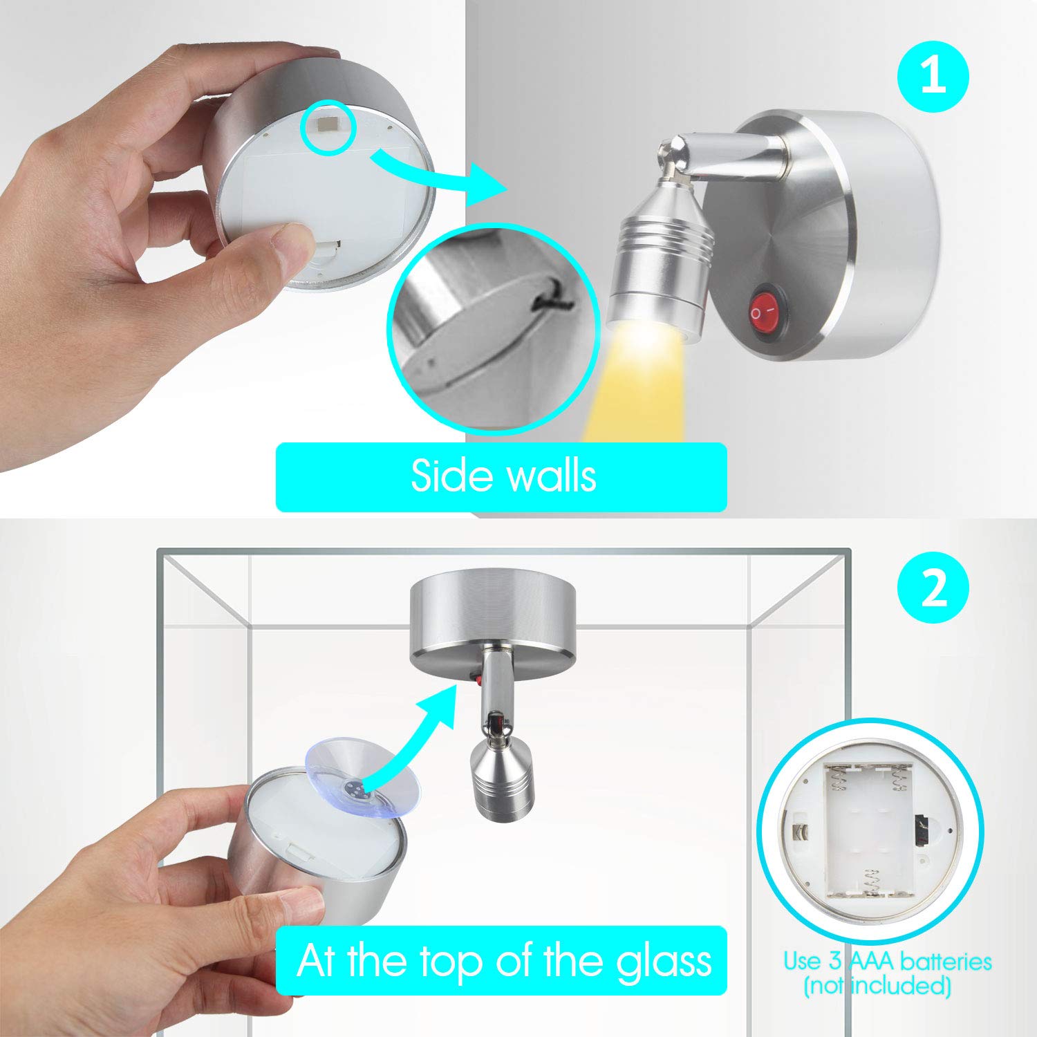 Wireless LED Spotlight - Battery Powered Wall Light with Rotatable Head, Warm White Closet & Cabinet Lighting (Metal) - Perfect for Wardrobes, Kitchens, Countertops & Dark Spaces