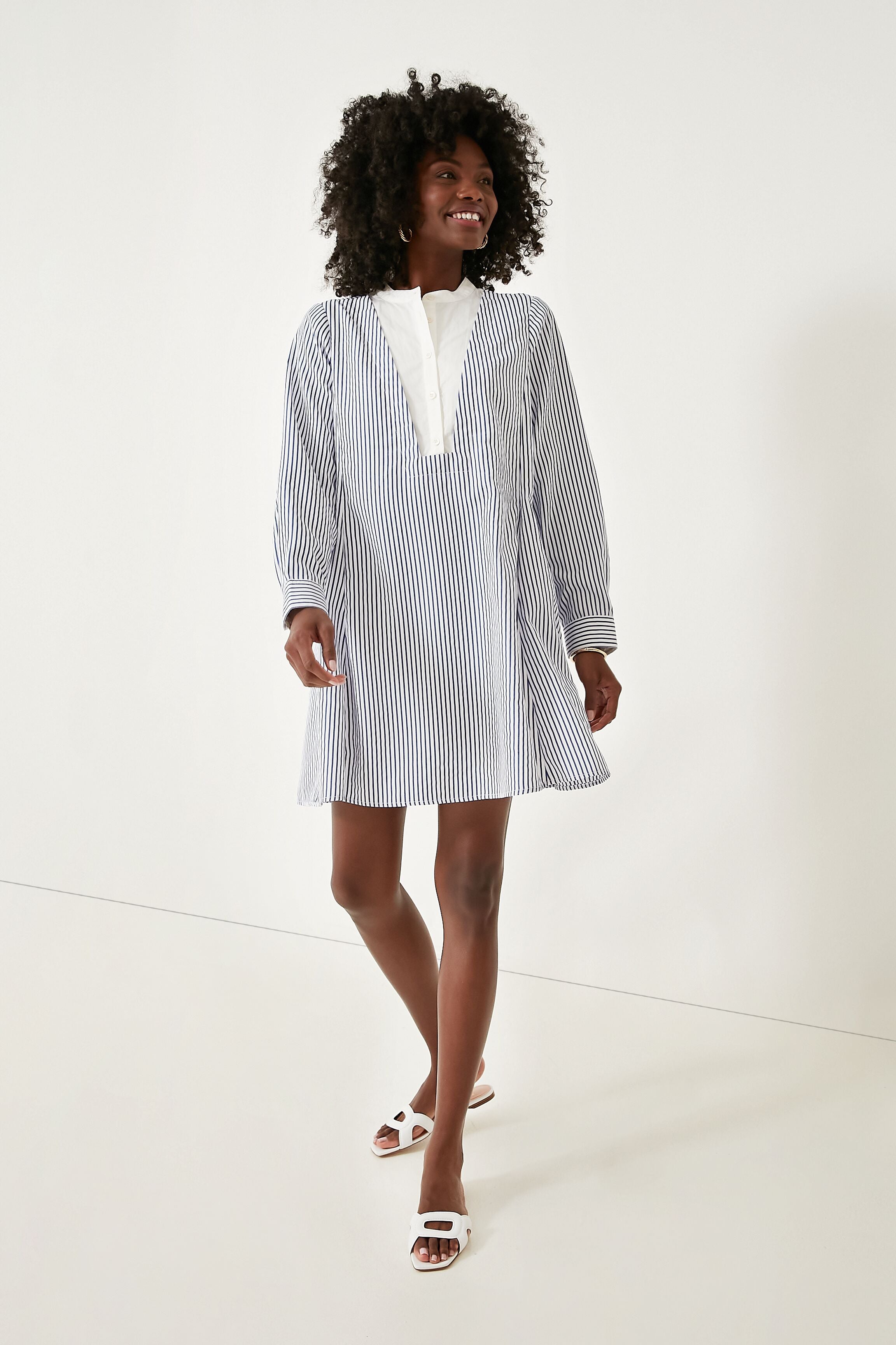 Blue Striped Lottie Dress - Women's Flowy Summer Midi Dress with Puff Sleeves | Perfect for Beach Vacations, Brunch Dates & Outdoor Weddings