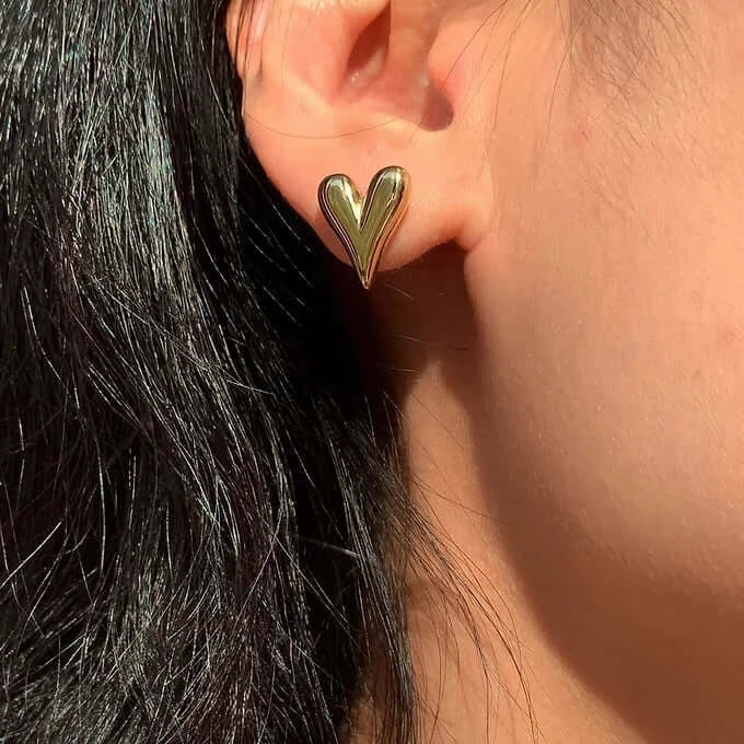 14K Gold Plated Mini Puffed Heart Stud Earrings for Women - Dainty Valentine's Day Gift for Her | JDE719 | Perfect for Date Nights, Anniversaries & Everyday Wear