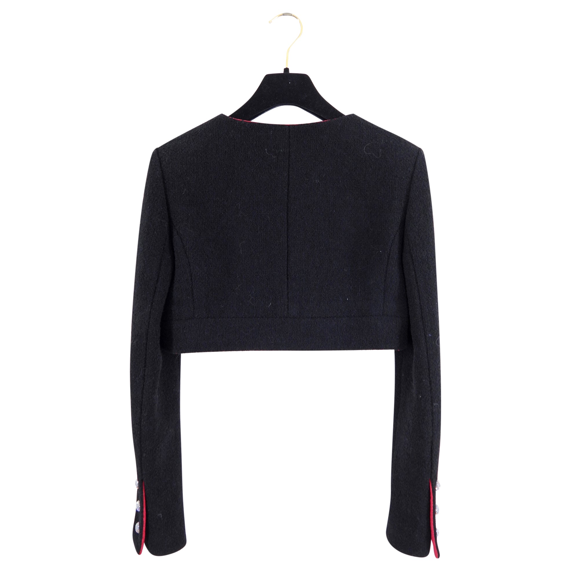 Chanel 21A Black Cropped Jacket with Crystal Buttons - Size FR38 (US 4/6) | Luxury Women's Outerwear for Evening Parties & Special Occasions