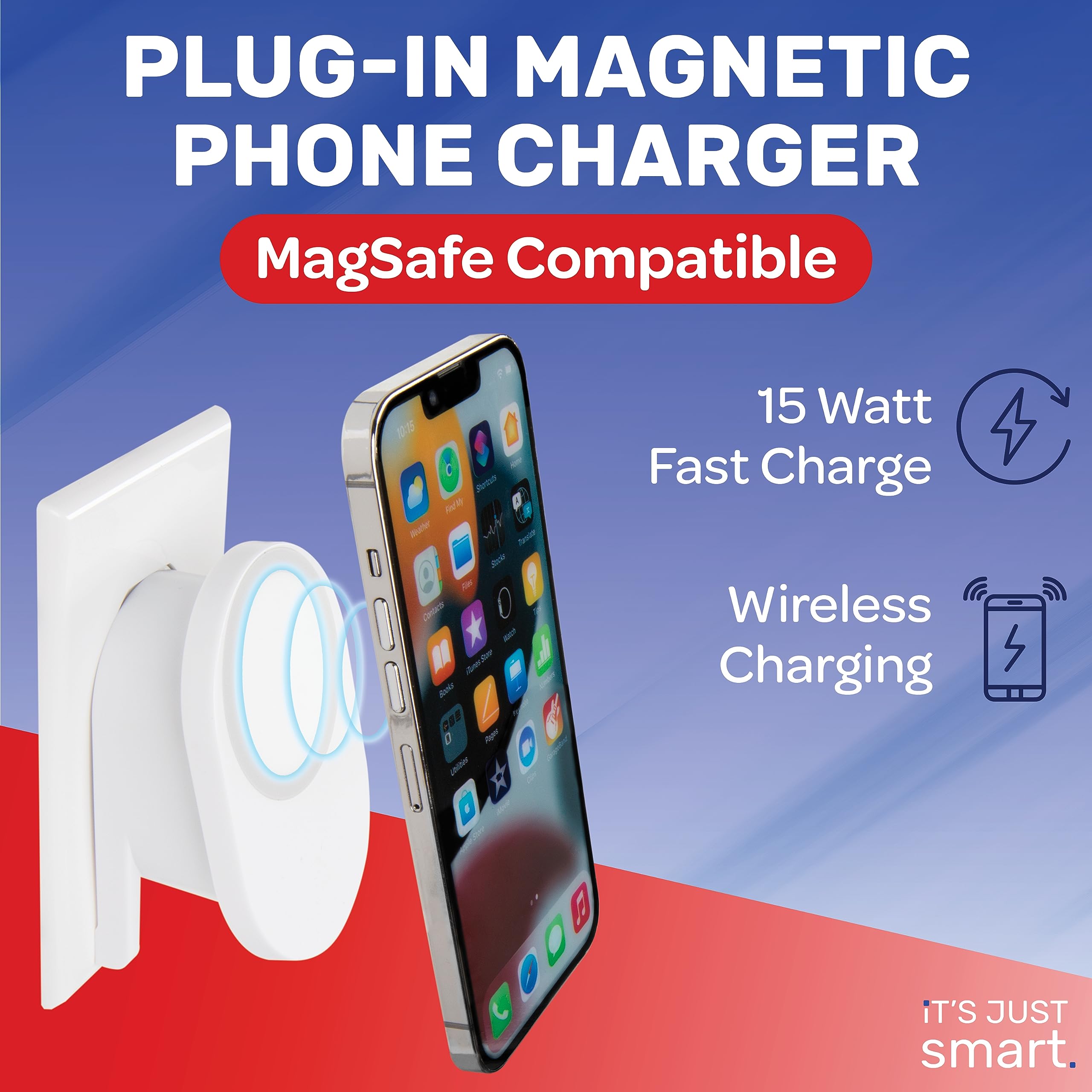 It's Just Smart Universal Magnetic Wireless Charger - Qi Certified Fast Charging Pad Compatible with iPhone 15/14/13/12/11/X, Samsung Galaxy S24/S23/S22/S21/S20 & Google Pixel | MagSafe Technology | Perfect for Home, Office & Car Use