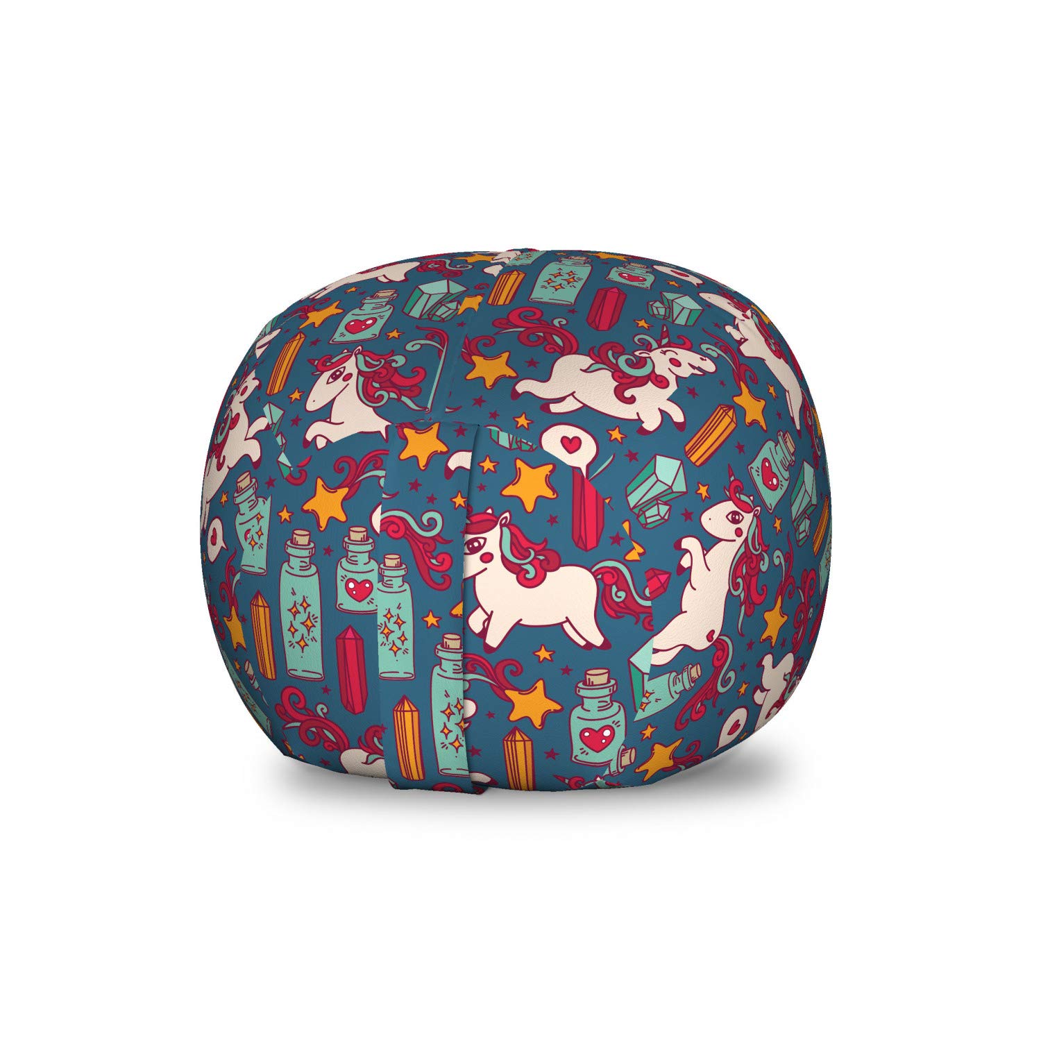 Ambesonne Unicorn Toy Storage Bag Chair - Magic Cartoon Design with Stars, Hearts & Rainbows - Washable Stuffed Animal Organizer for Kids Room - Small Multicolor Storage Solution for Toys, Blankets & Plushies - Perfect for Playrooms, Bedrooms & Daycare Centers