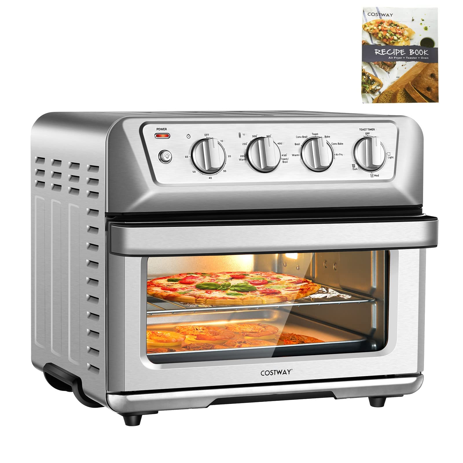 COSTWAY 7-in-1 Air Fryer Toaster Oven Combo, 1800W 21.5QT Countertop Convection Oven with Auto Shut-Off, Timer & Accessories - Bake, Broil, Toast, Roast, Reheat - Perfect for Small Kitchens, Dorms, Apartments & Healthy Cooking