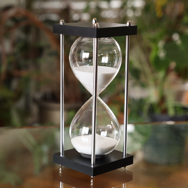 30 or 60 Minute Square Hourglass with Metal Spindles - Vintage Sand Timer for Home Office Decor, Meditation, Yoga, and Board Games