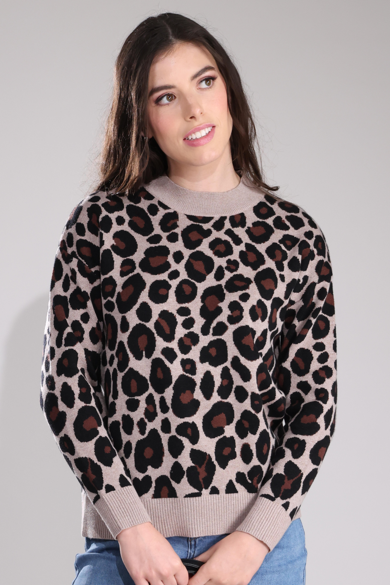 Natural Animal Print Jumper Knitwear for Women - Cozy Winter Sweater 7320B1 | Perfect for Casual Outfits, Office Wear & Holiday Parties