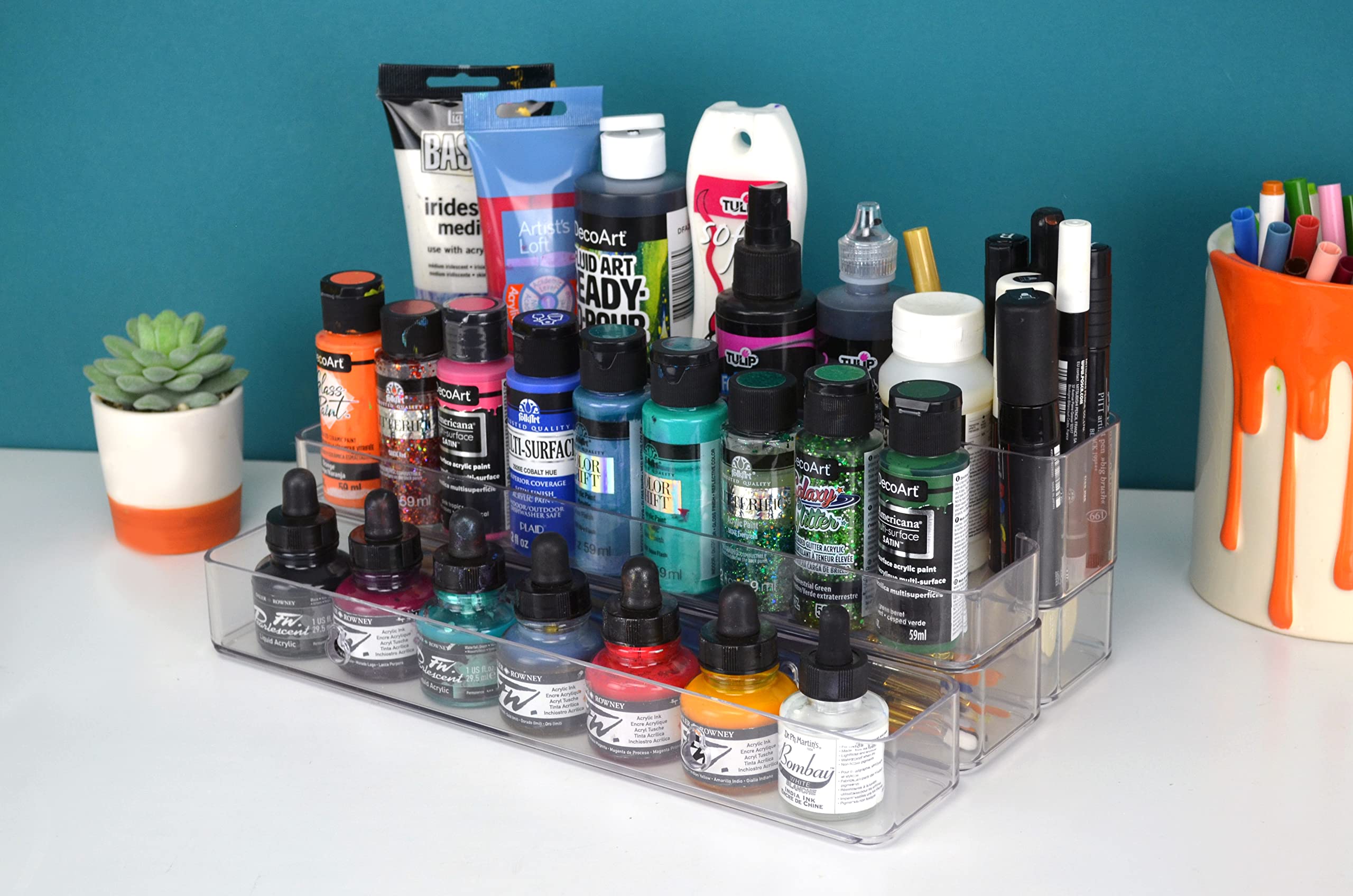 ArtBin 6959AG 2-in-1 Wall and Desktop Organizer - Clear Stadium Style Storage Solution for Office, Craft Room & Home Organization