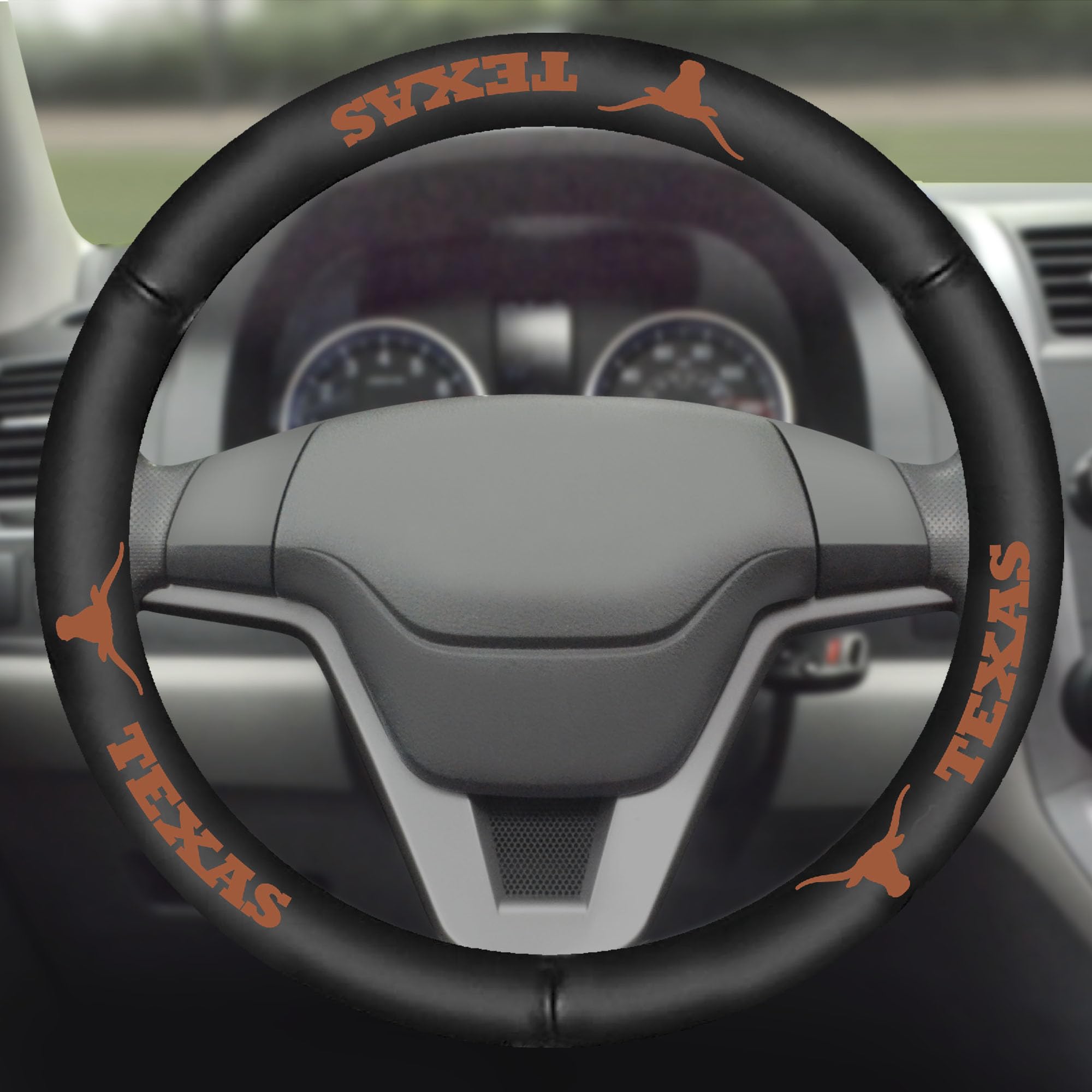FANMATS 40521 University of Texas Genuine Leather Steering Wheel Cover - Black 15