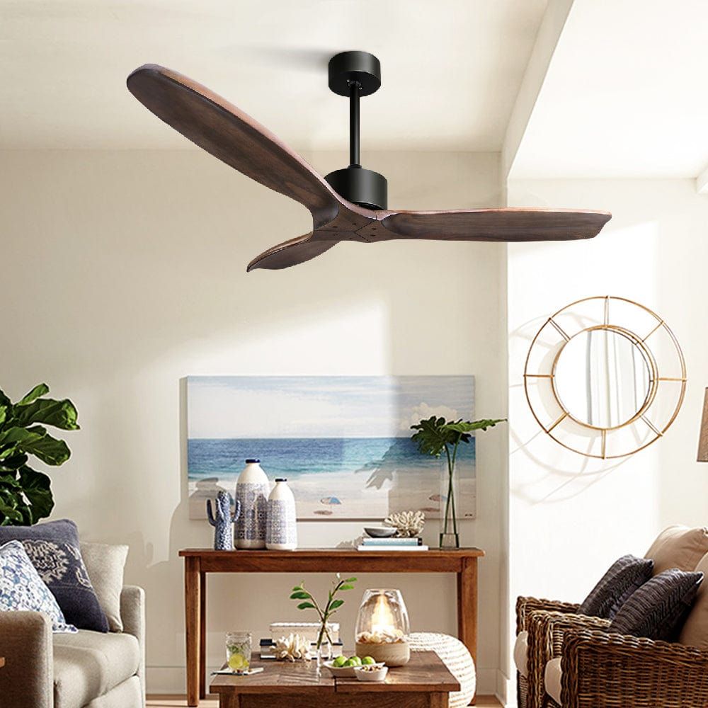 Devanti 52 Inch Ceiling Fan with Remote Control - 3 Wooden Blades, Adjustable Timer, 1300mm - Perfect for Living Room, Bedroom & Outdoor Spaces