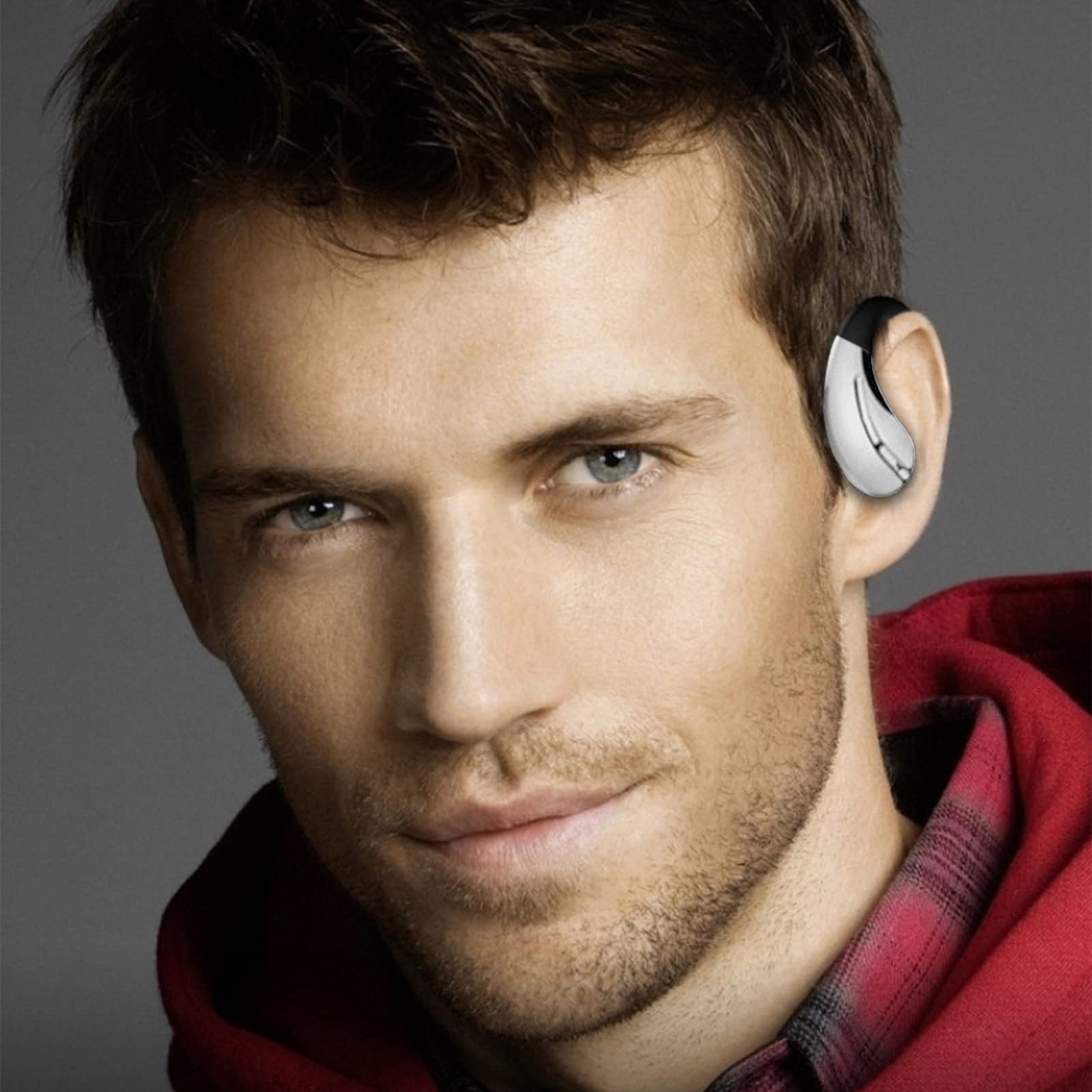 Wireless Bluetooth Earbuds with Charging Case - Sport Earphones with Built-in Mic, Ear Hooks for Secure Fit | Perfect for Running, Gym Workouts, Phone Calls & Music Listening (Silver)