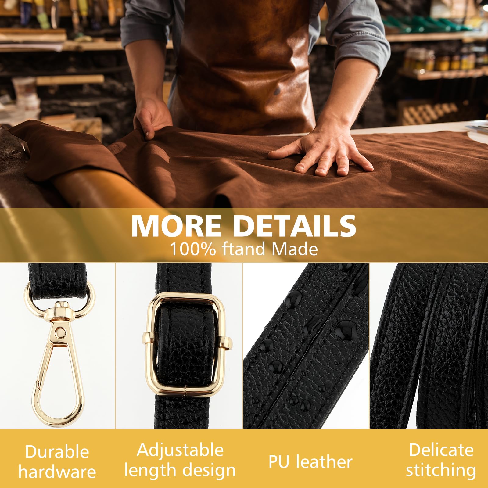 Adjustable 33.4-59 Inch Leather Purse Strap Replacement - Black Crossbody Bag Shoulder Strap for Women's Handbags | Perfect for Daily Use, Travel & Shopping