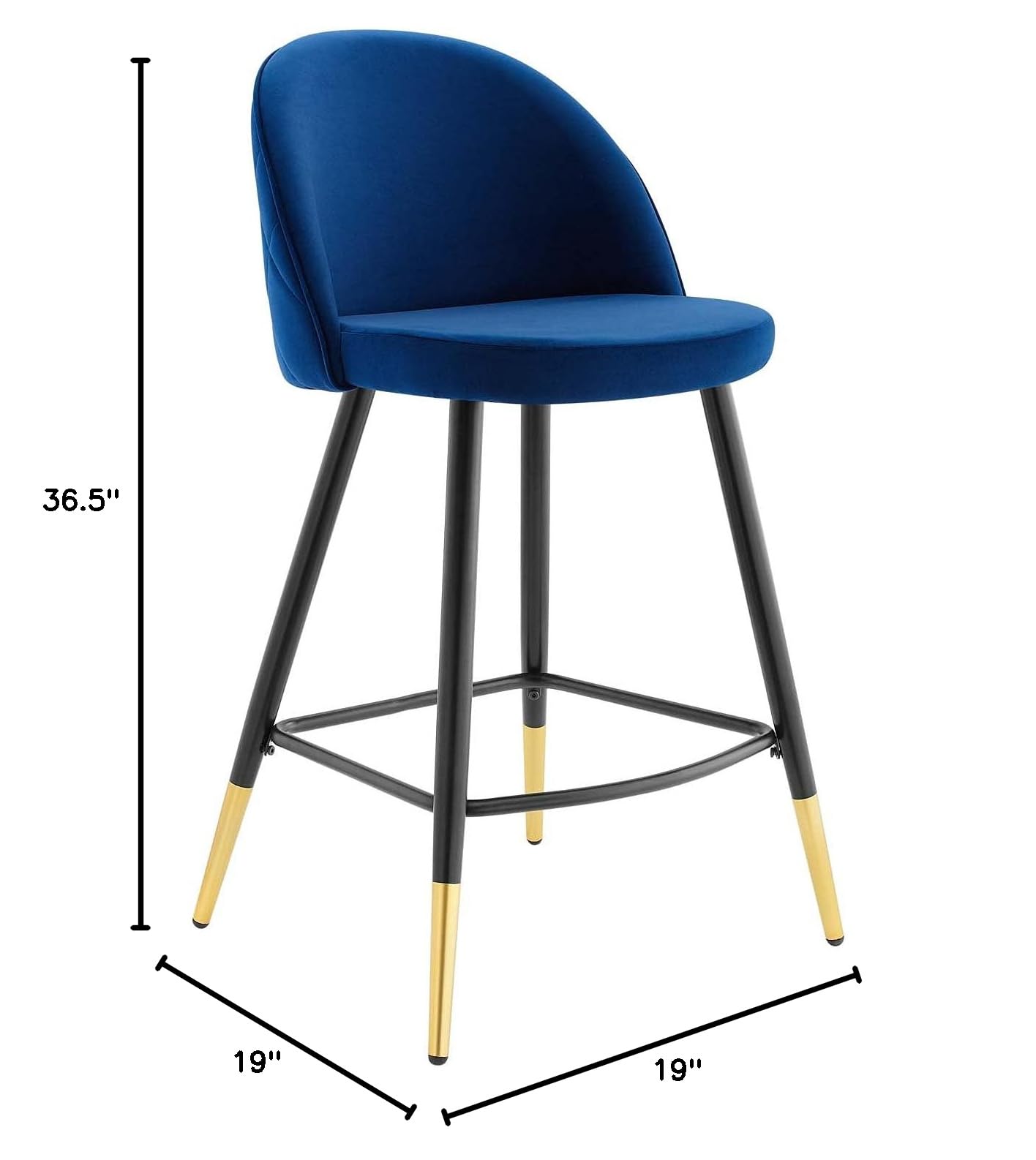 Modway Cordial Performance Velvet Dining Counter Stools Navy Blue - Set of 2 Bar Stools for Kitchen Island, Breakfast Nook & Home Decor