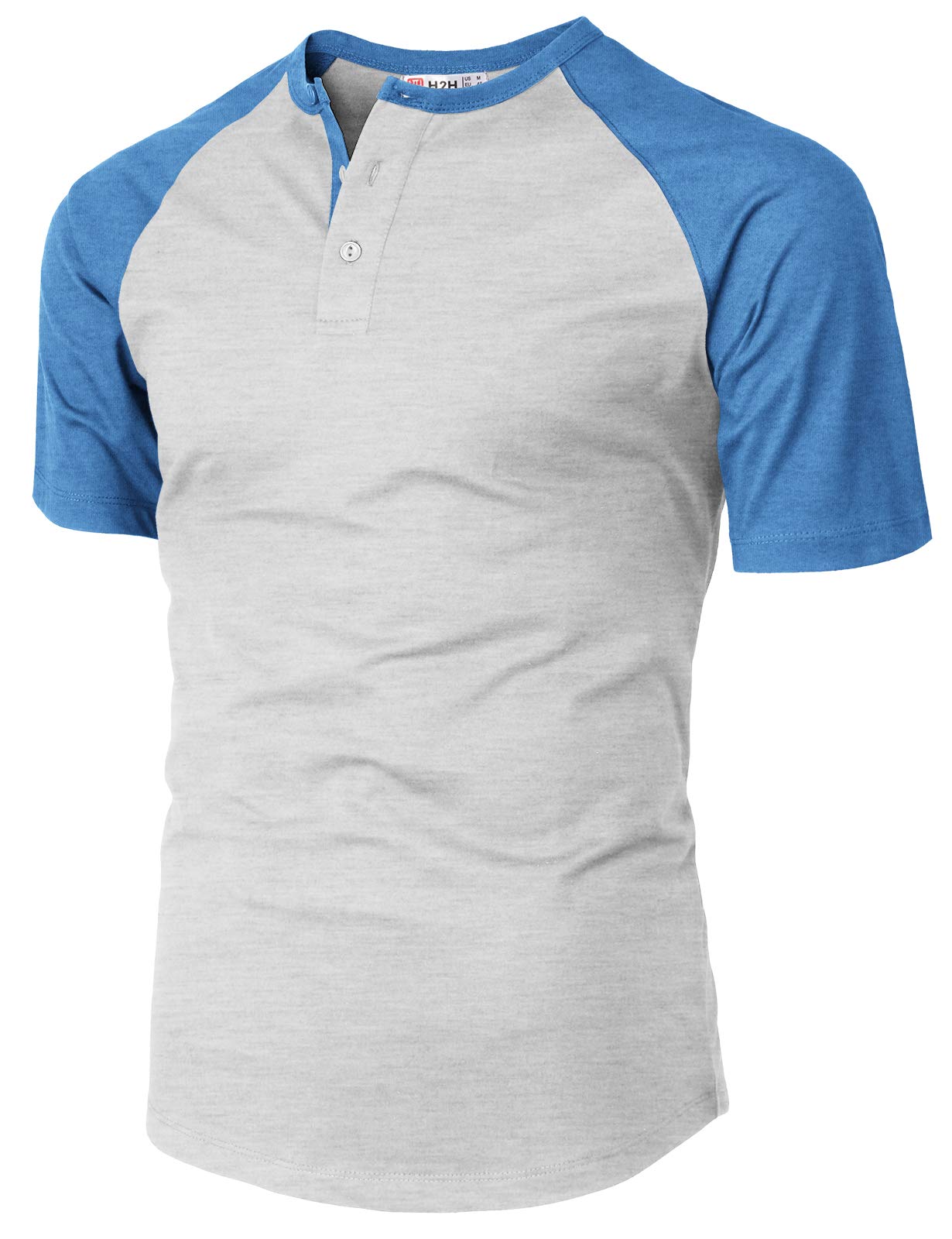 H2H Men's Henley Short Sleeve T-Shirt - Slim Fit Casual Raglan Shirt for Everyday Wear, Gym & Outdoor Activities