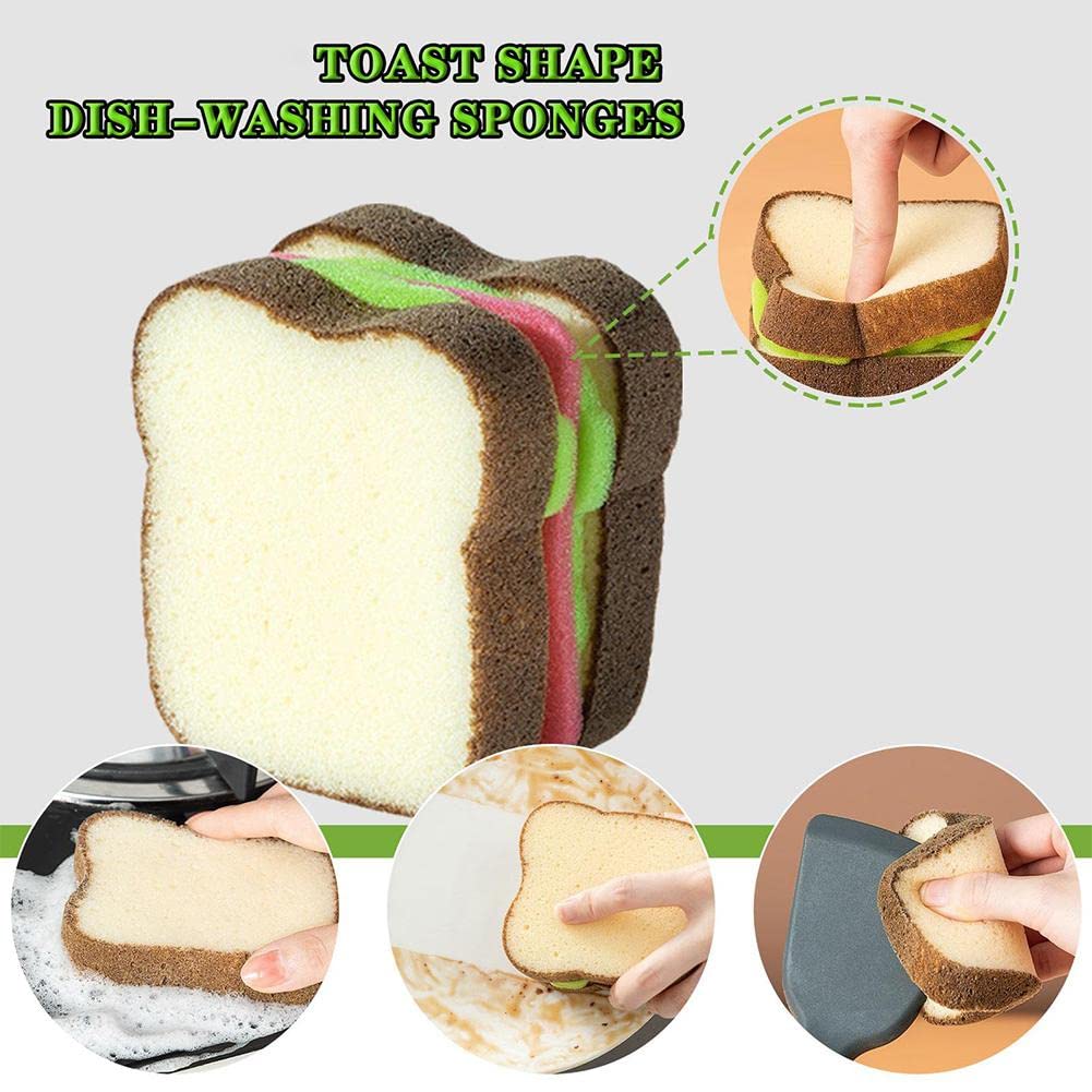 2-Pack Heavy Duty Scrub Sponges - Extra Thick Sandwich Style Dish Scrubbers for Deep Cleaning | Toast-Shaped Kitchen Sponges | Durable for Pots, Pans, Dishes & Countertops | Non-Scratch Cleaning for Stainless Steel & Non-Stick Cookware