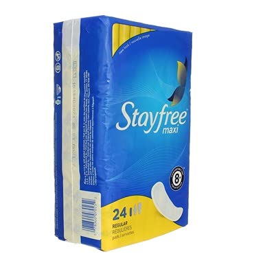 Stayfree Regular Maxi Pads, 24 Count (Pack of 12) | Ultra Thin Sanitary Napkins for Women | Perfect for Daily Protection & Overnight Use