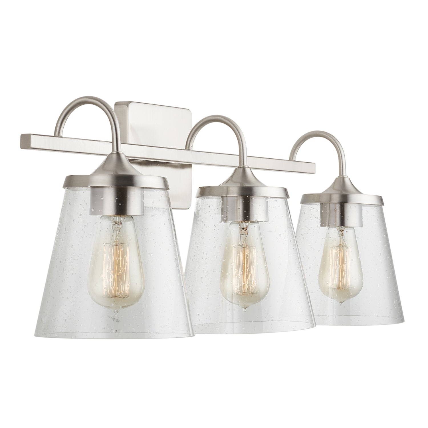 Capital Lighting Three Light Vanity - Modern Bathroom Light Fixture for Mirror, Makeup Area & Dressing Room - Brushed Nickel Finish with Clear Glass Shades
