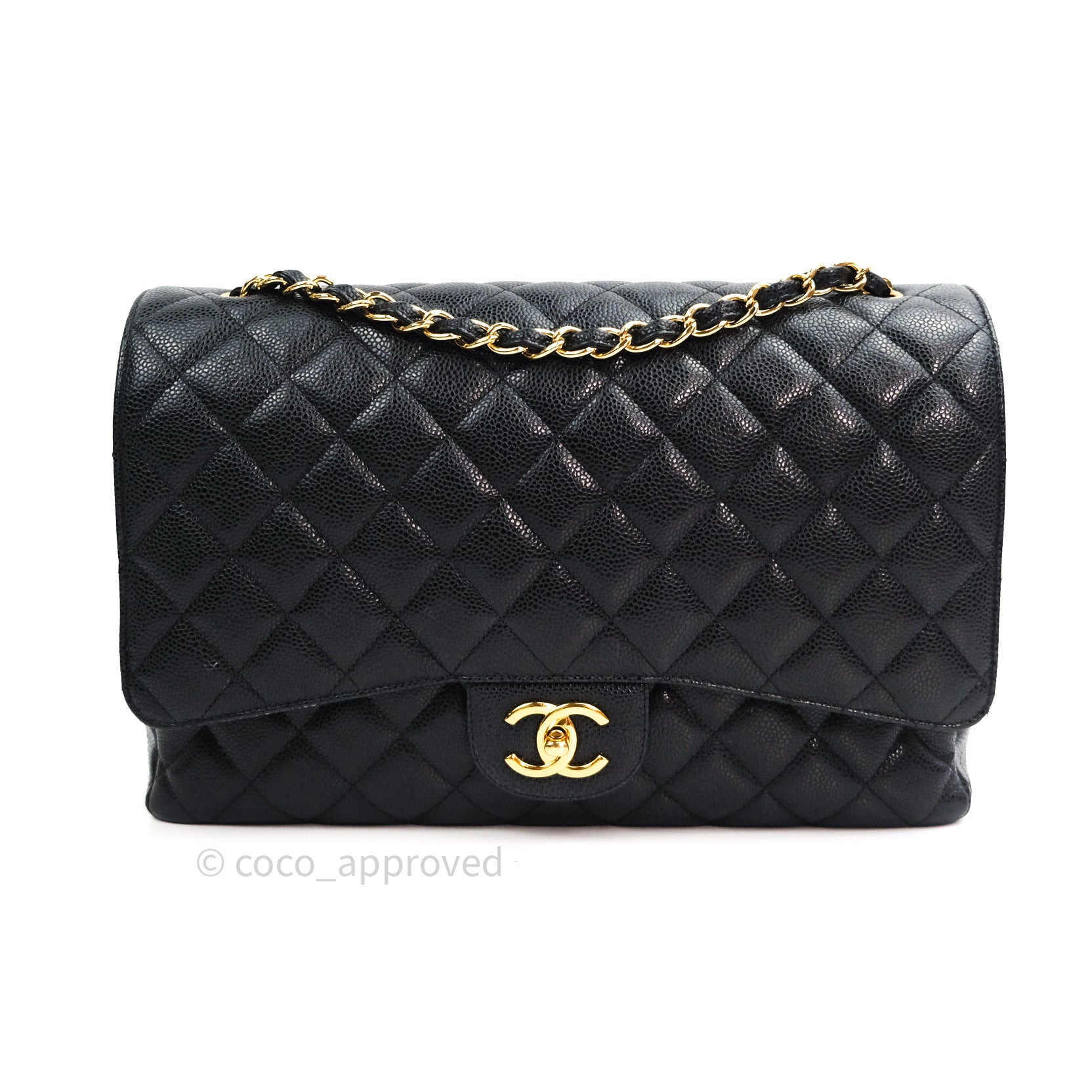 Chanel Classic Double Flap Maxi Bag in Black Caviar Leather with Gold Hardware - Luxury Handbag for Women, Perfect for Evening Events & Special Occasions