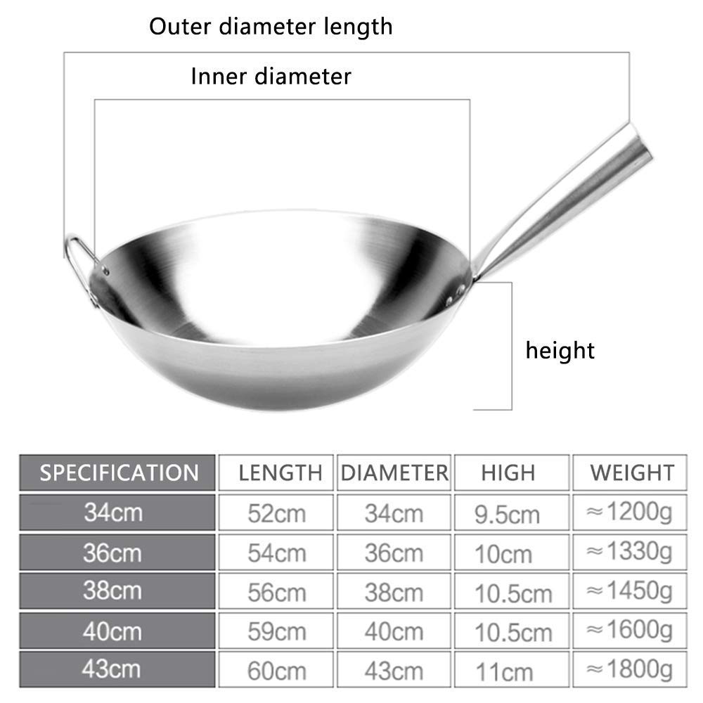 Premium Stainless Steel Frying Pan - 34cm Induction Compatible Wok with Ergonomic Handle for Gas & Electric Stoves | 3-Layer Construction for Even Heat Distribution | Perfect for Stir-Frying, Sautéing & Deep Frying in Professional & Home Kitchens