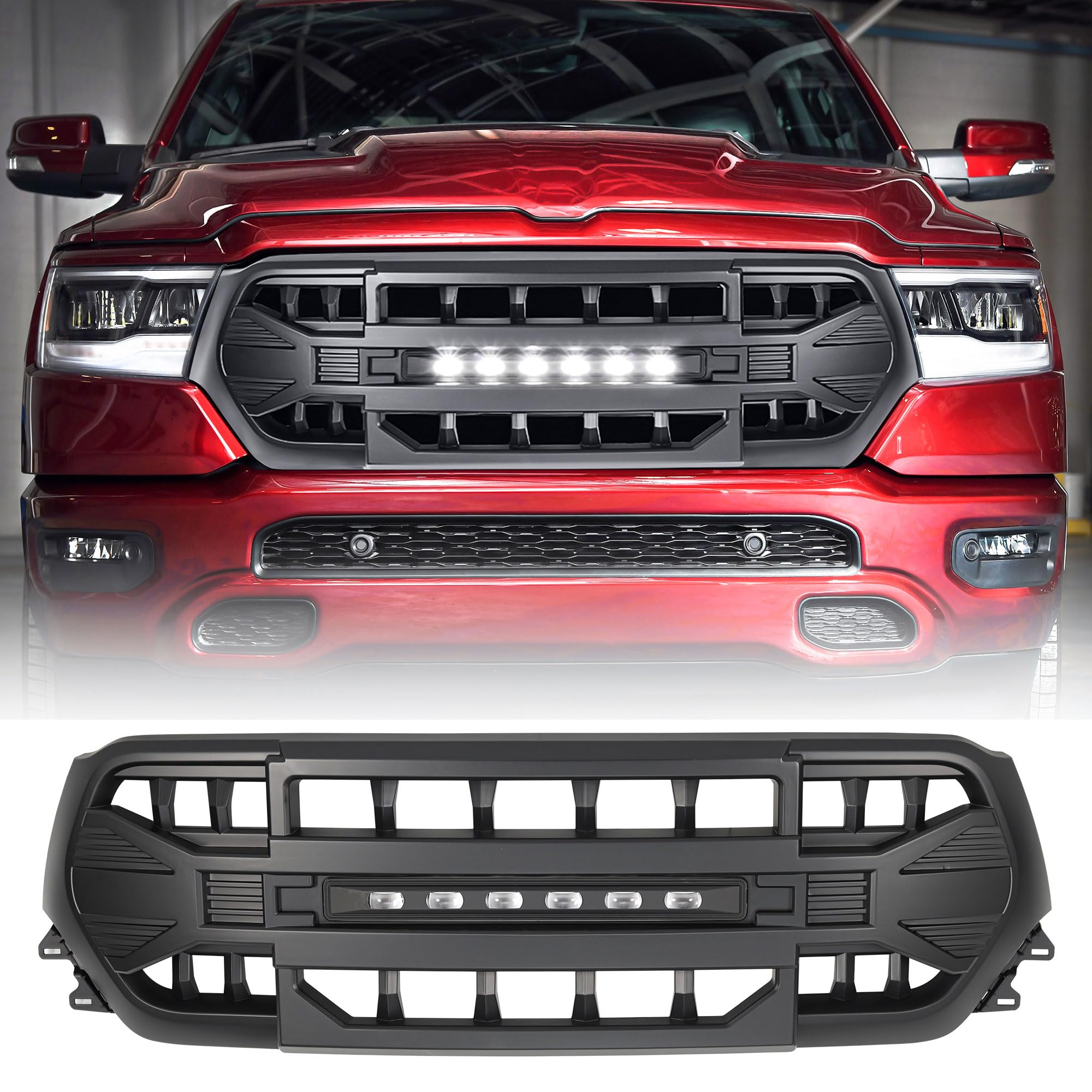 **2024 Dodge Ram 1500 Grille with LED Lights – Heavy Duty Off-Road Armor Grille Compatible with Big Horn, Laramie, Lone Star & Tradesman (2019-2024) – Upgrade for Truck Protection & Style**    *(Perfect for Off-Roading, Truck Customization & Enhanced Durability)*